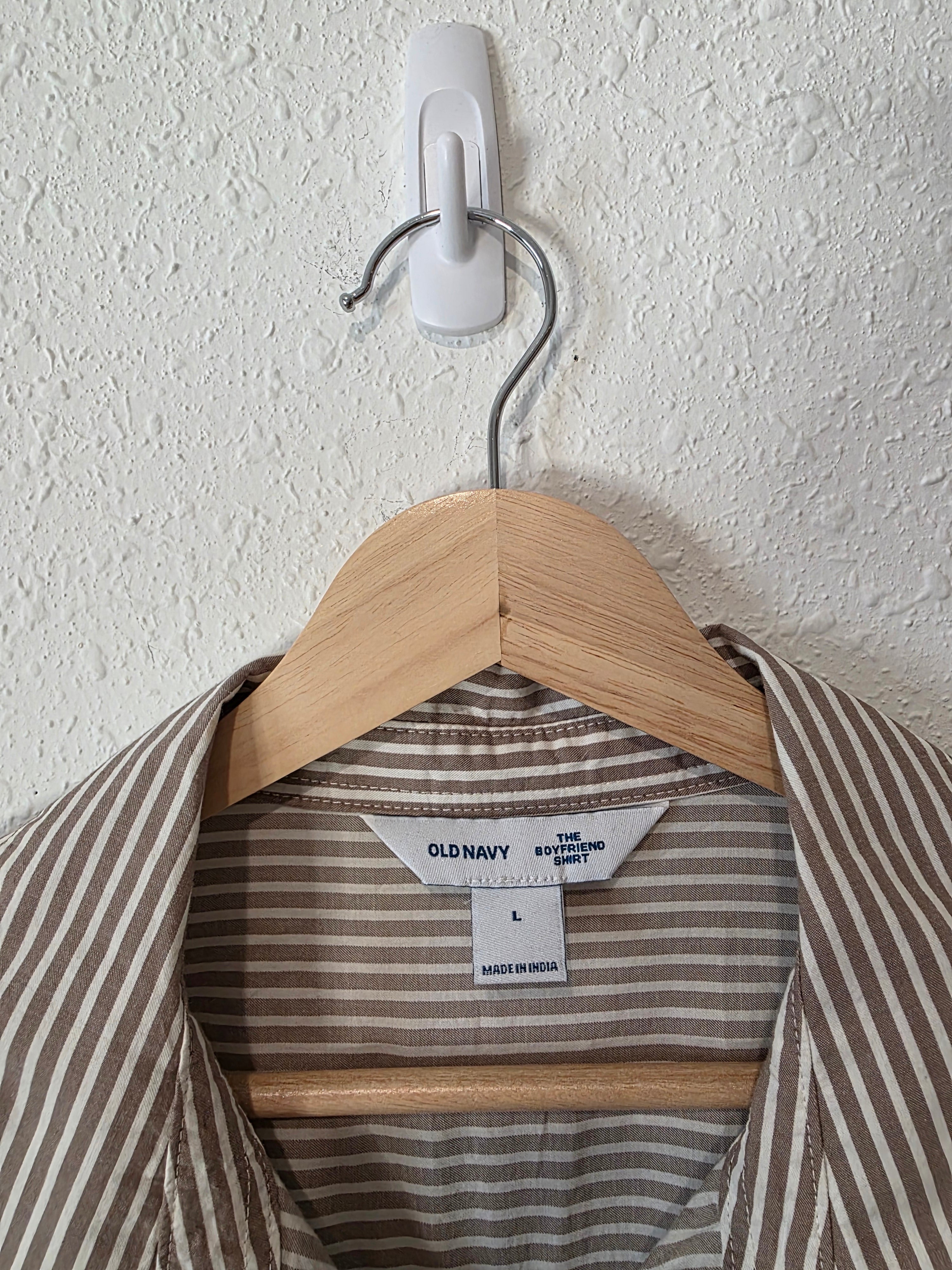 Neutral Striped Boyfriend Shirt (L)