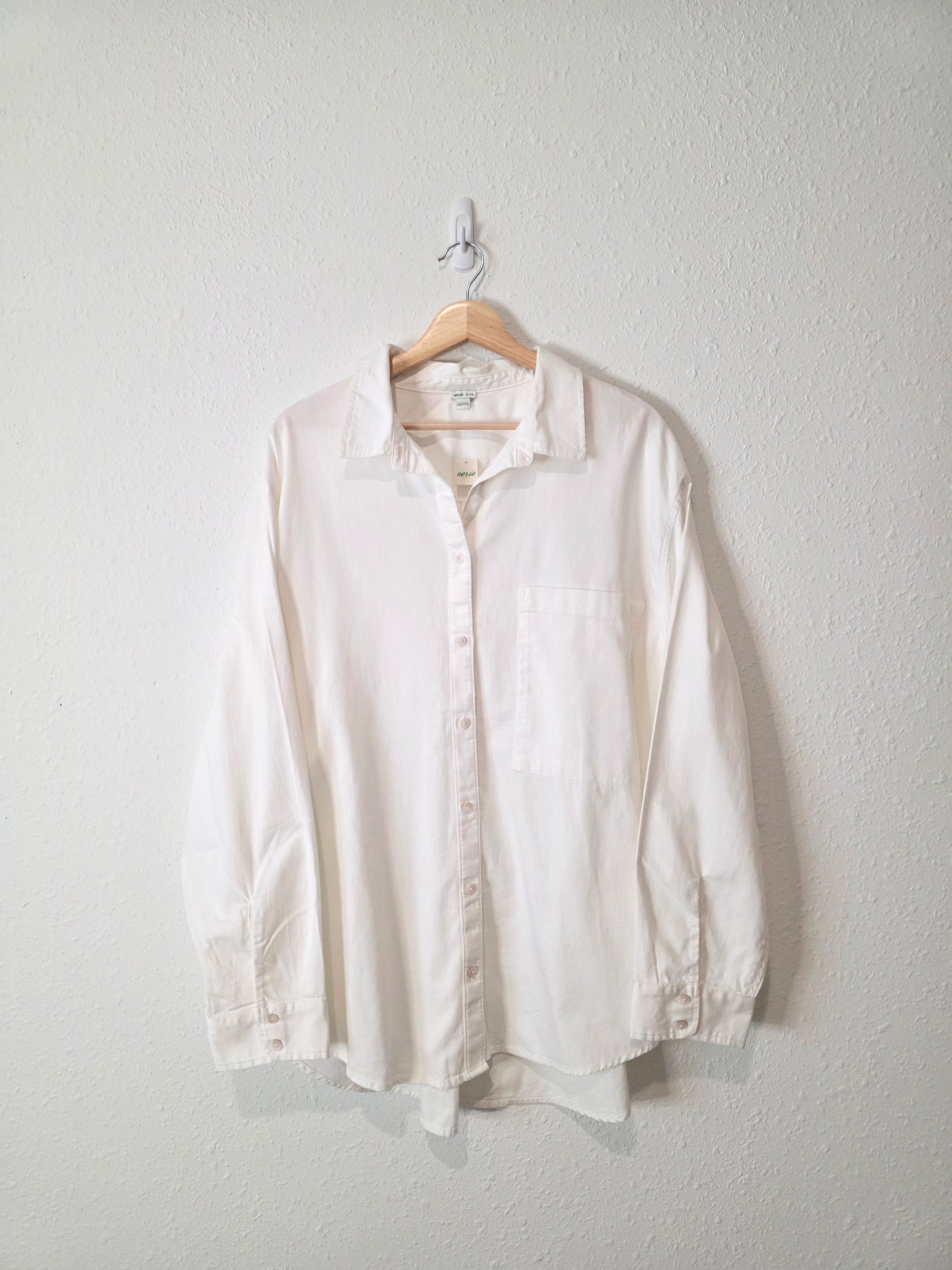 NEW Aerie White Cotton Button Up (XXL)