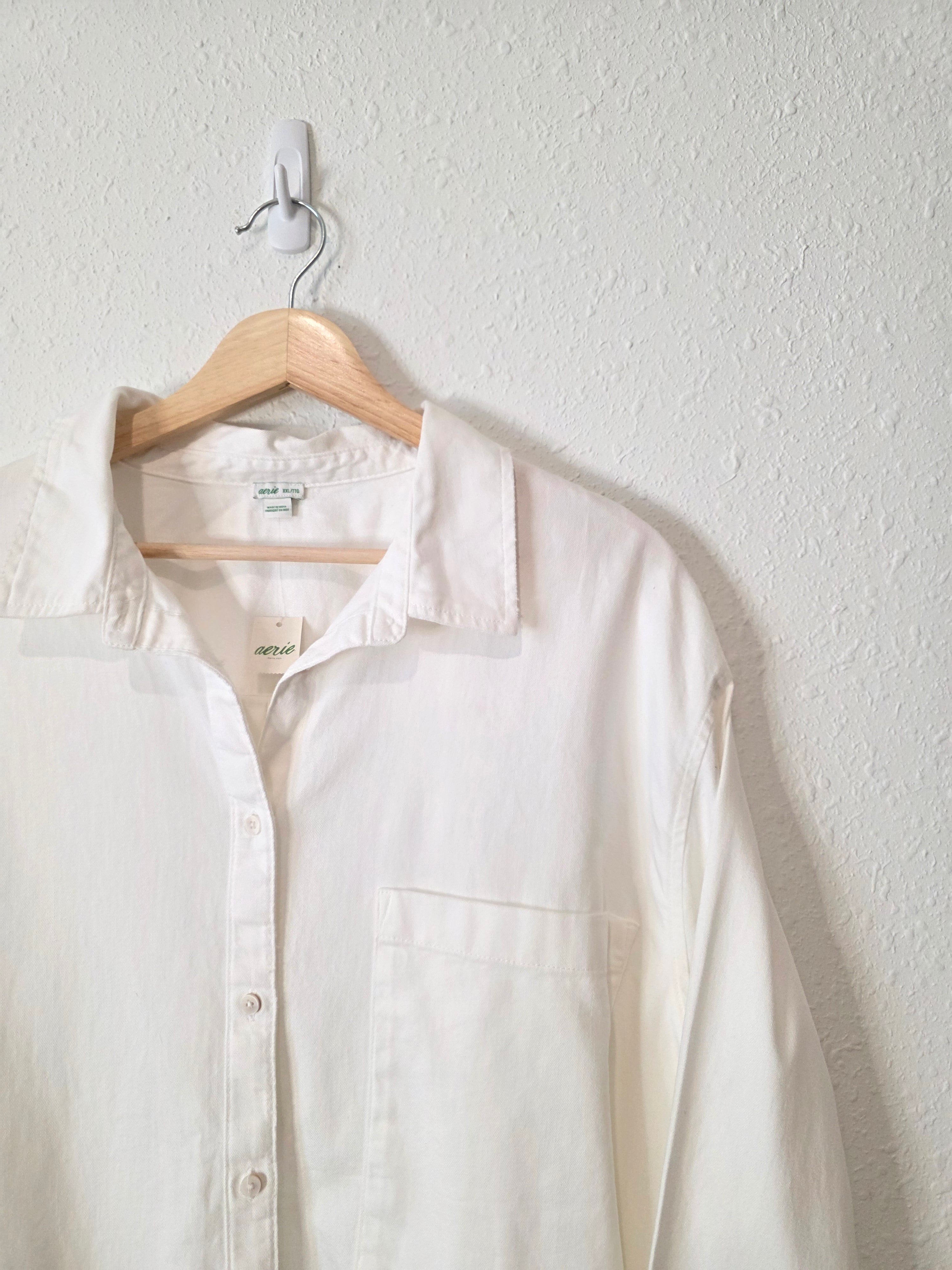NEW Aerie White Cotton Button Up (XXL)