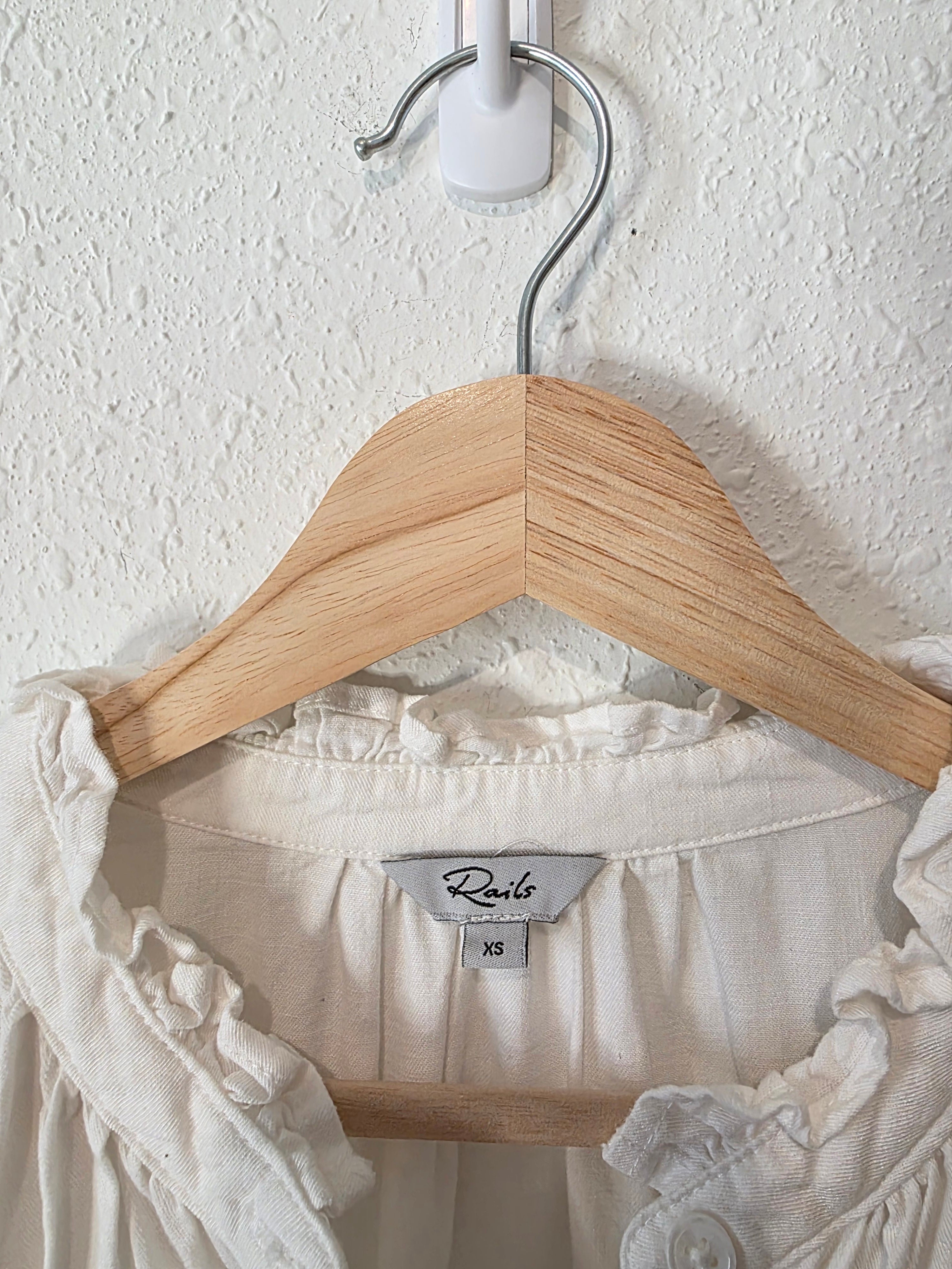 Rails White Ruffle Button Up Top (XS)