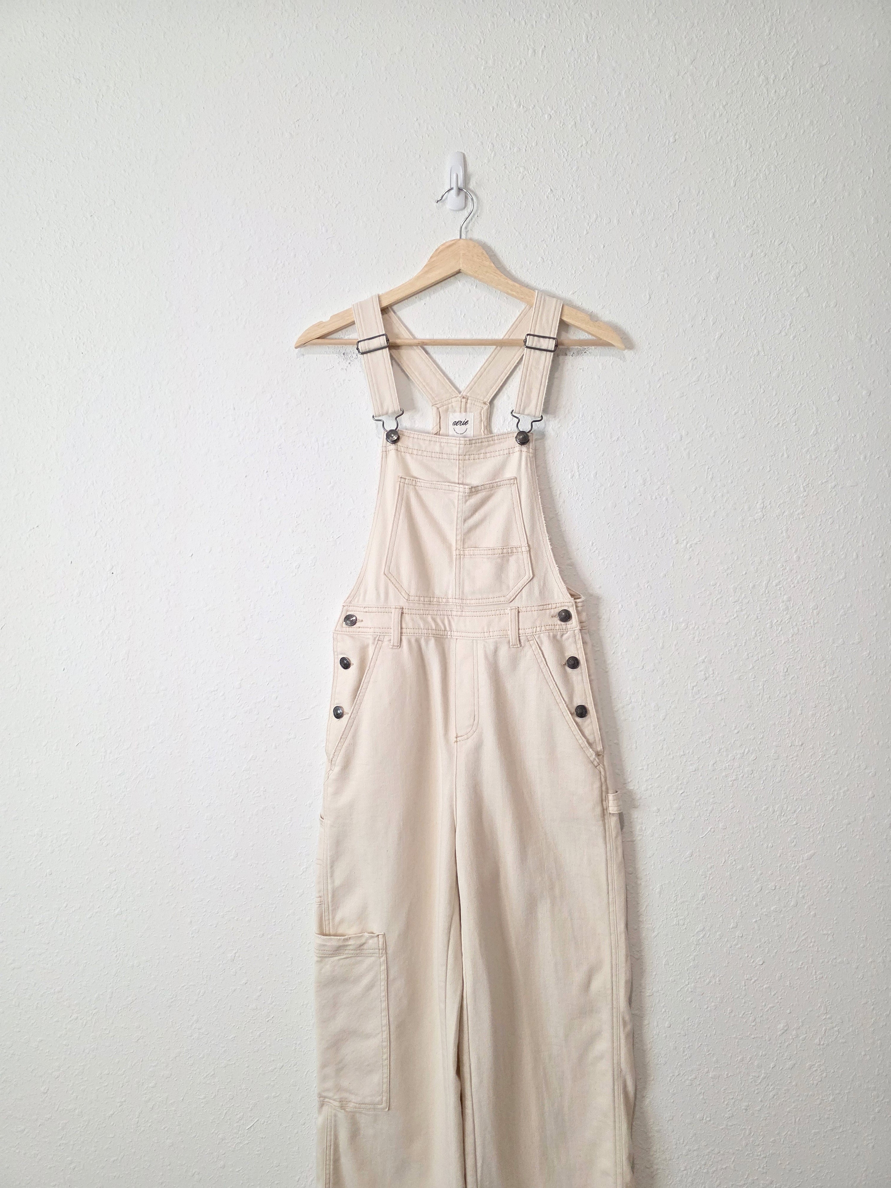 Aerie Ecru Wide Leg Overalls (XXS/XS)