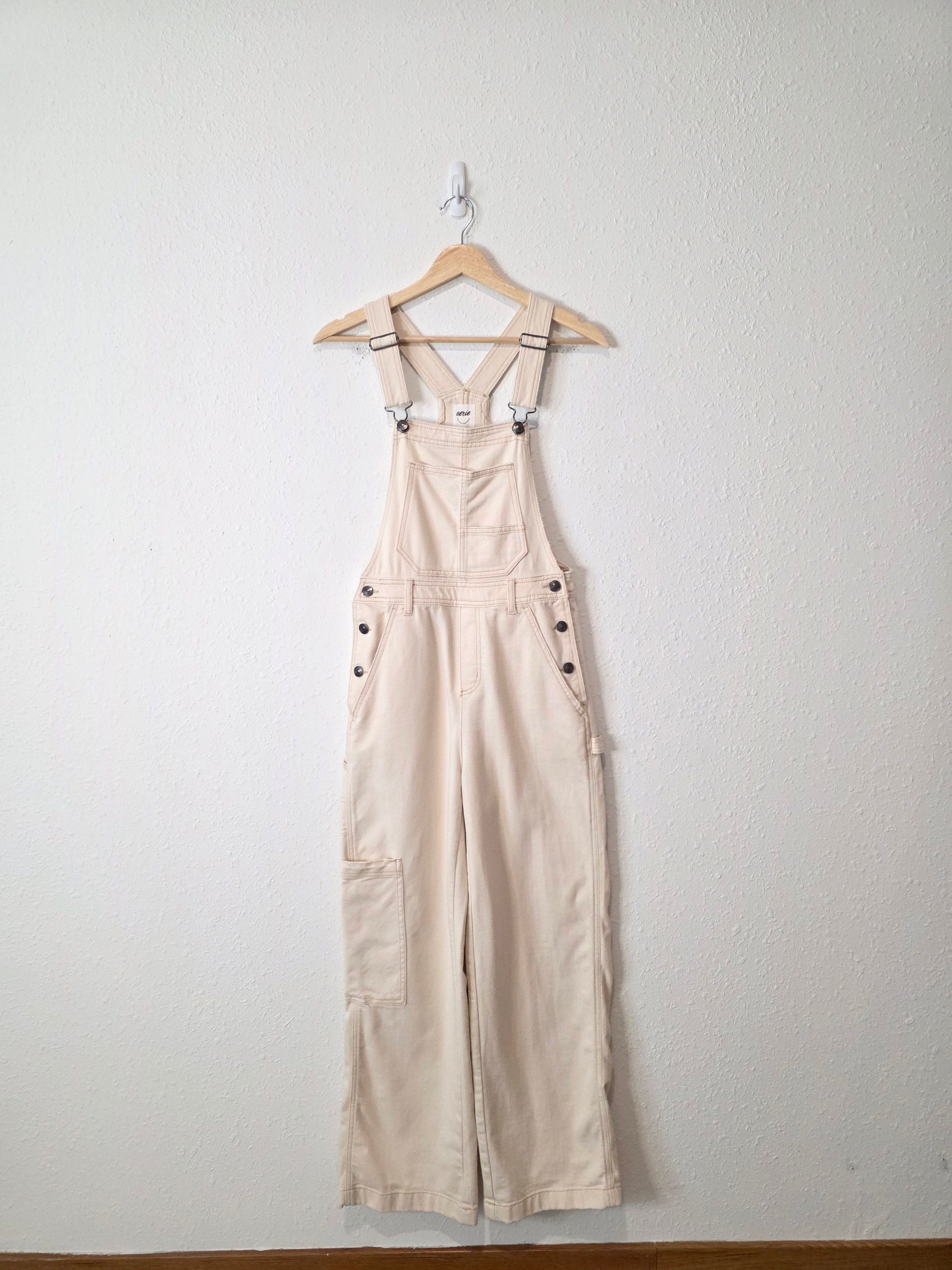 Aerie Ecru Wide Leg Overalls (XXS/XS)