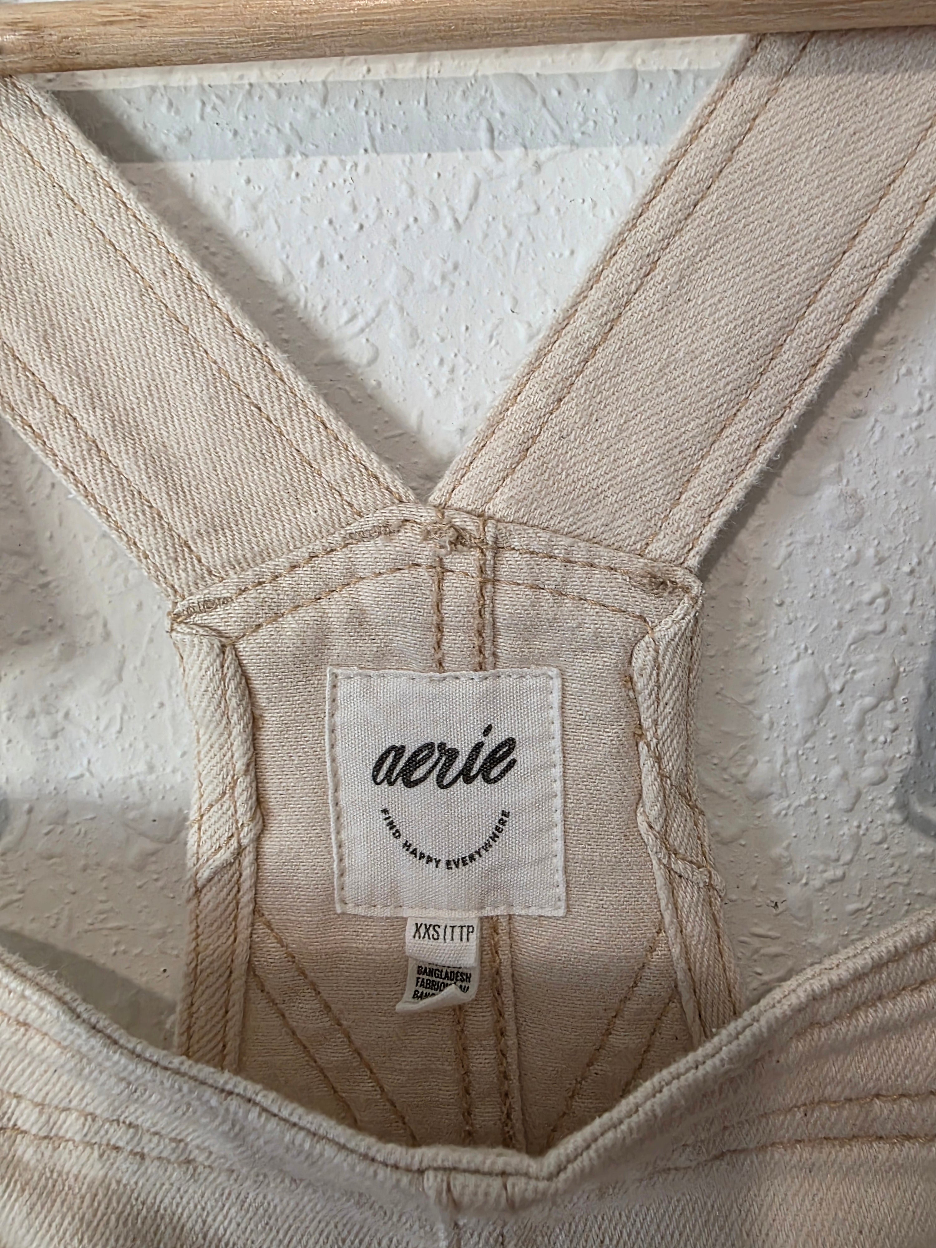Aerie Ecru Wide Leg Overalls (XXS/XS)