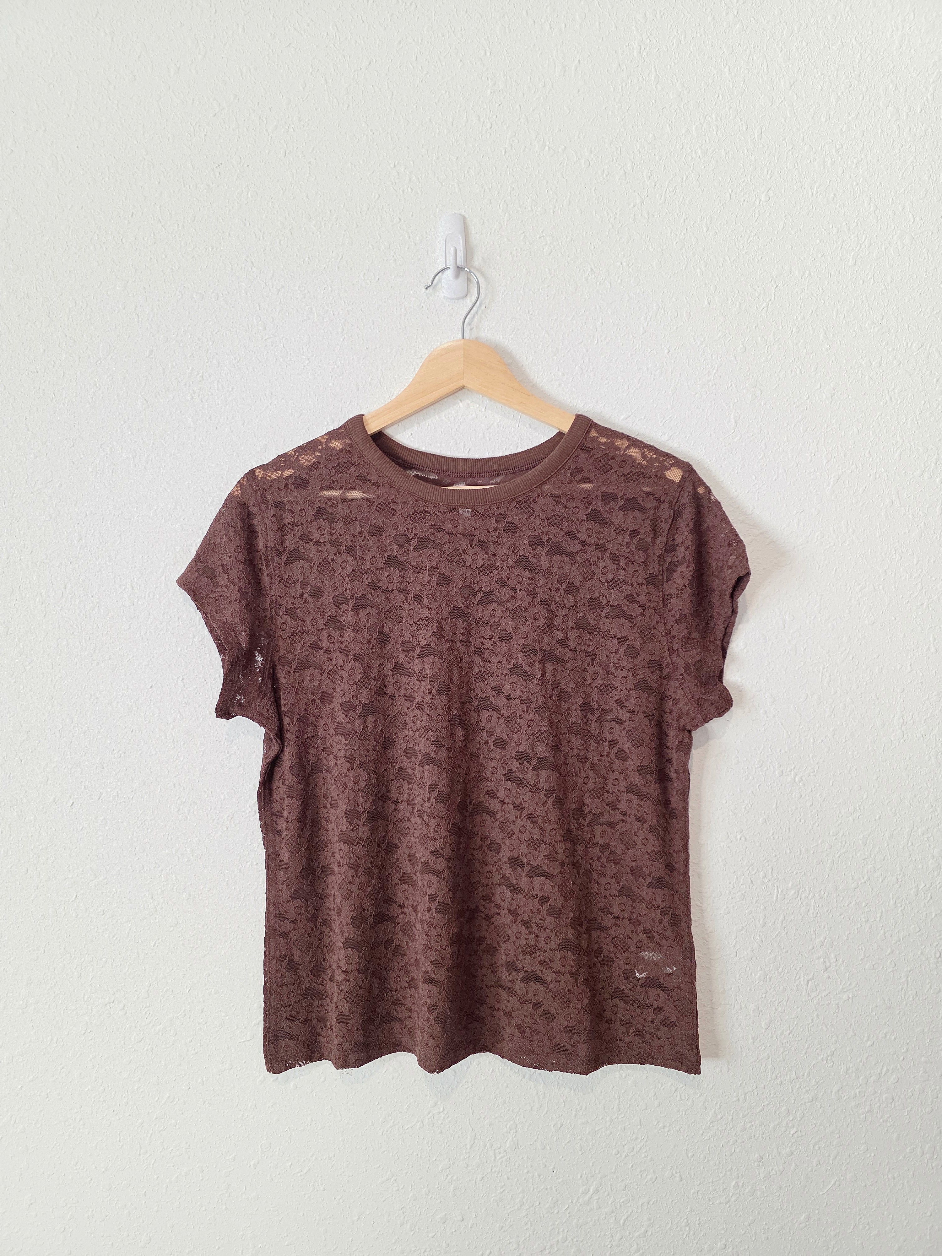 Aerie Brown Lace Short Sleeve Tee (M)