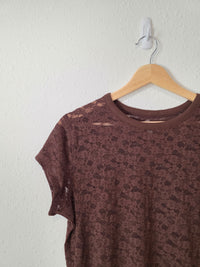Aerie Brown Lace Short Sleeve Tee (M)