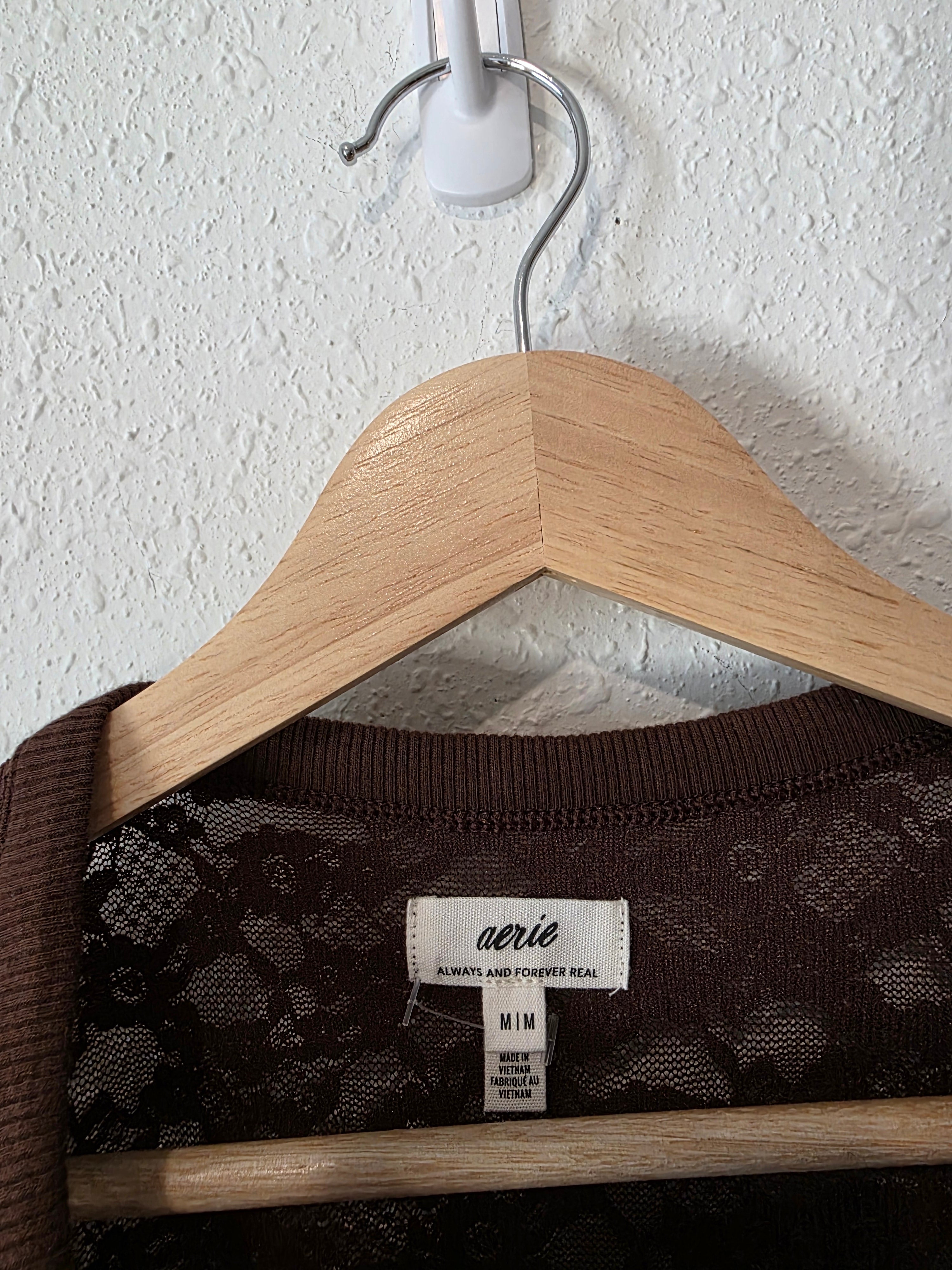 Aerie Brown Lace Short Sleeve Tee (M)