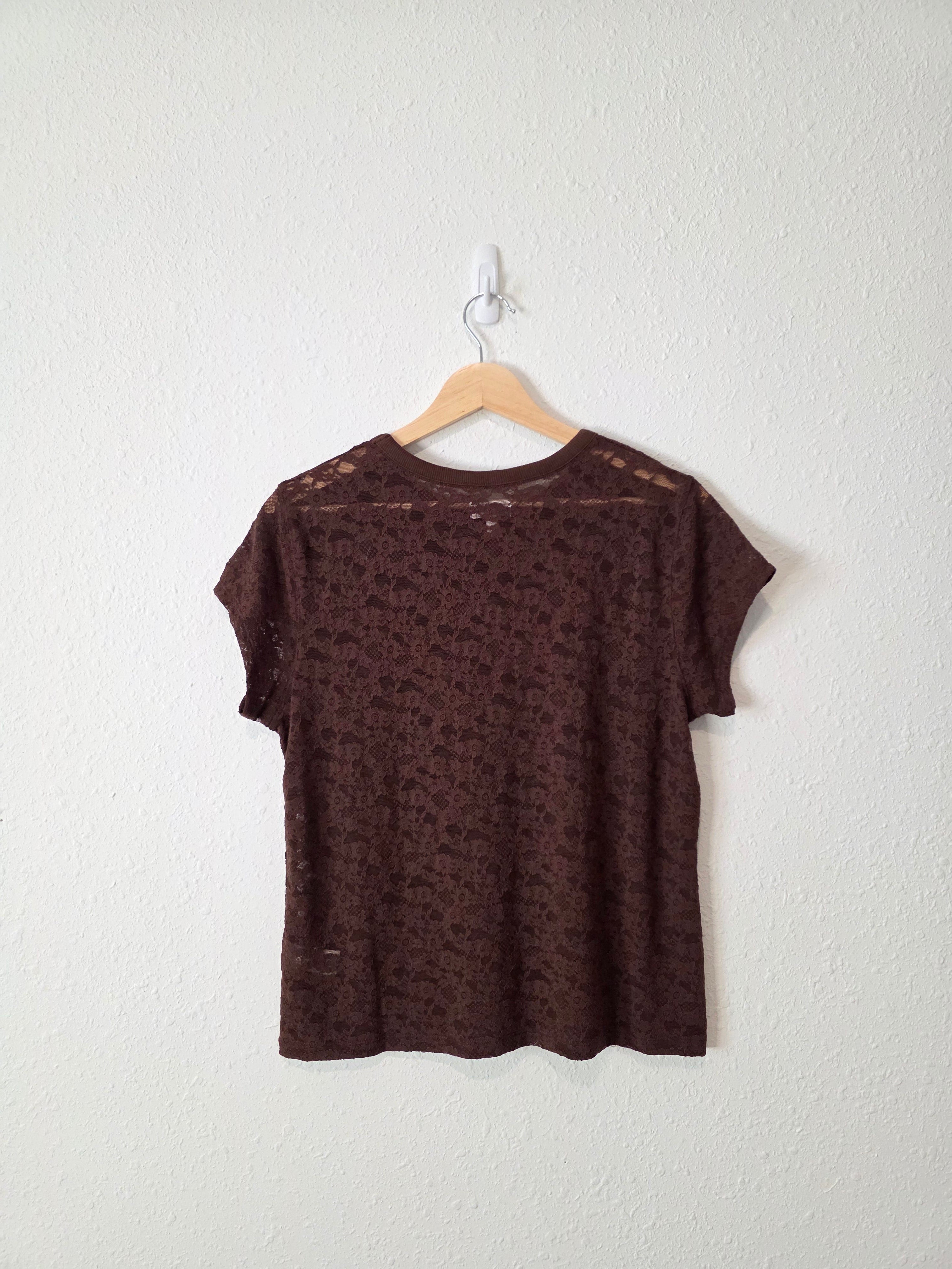 Aerie Brown Lace Short Sleeve Tee (M)