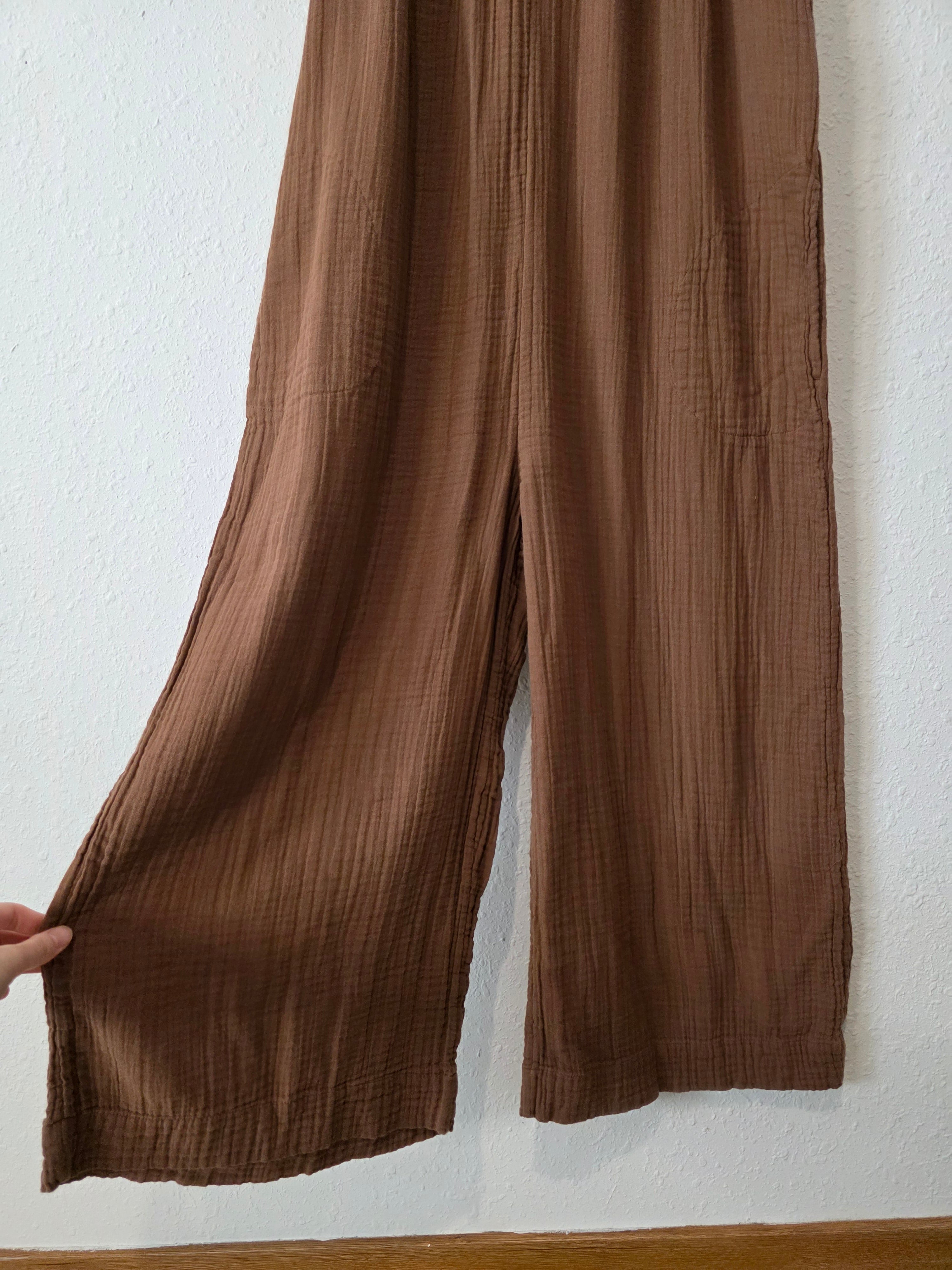 Brown Gauze Wide Leg Jumpsuit (L)