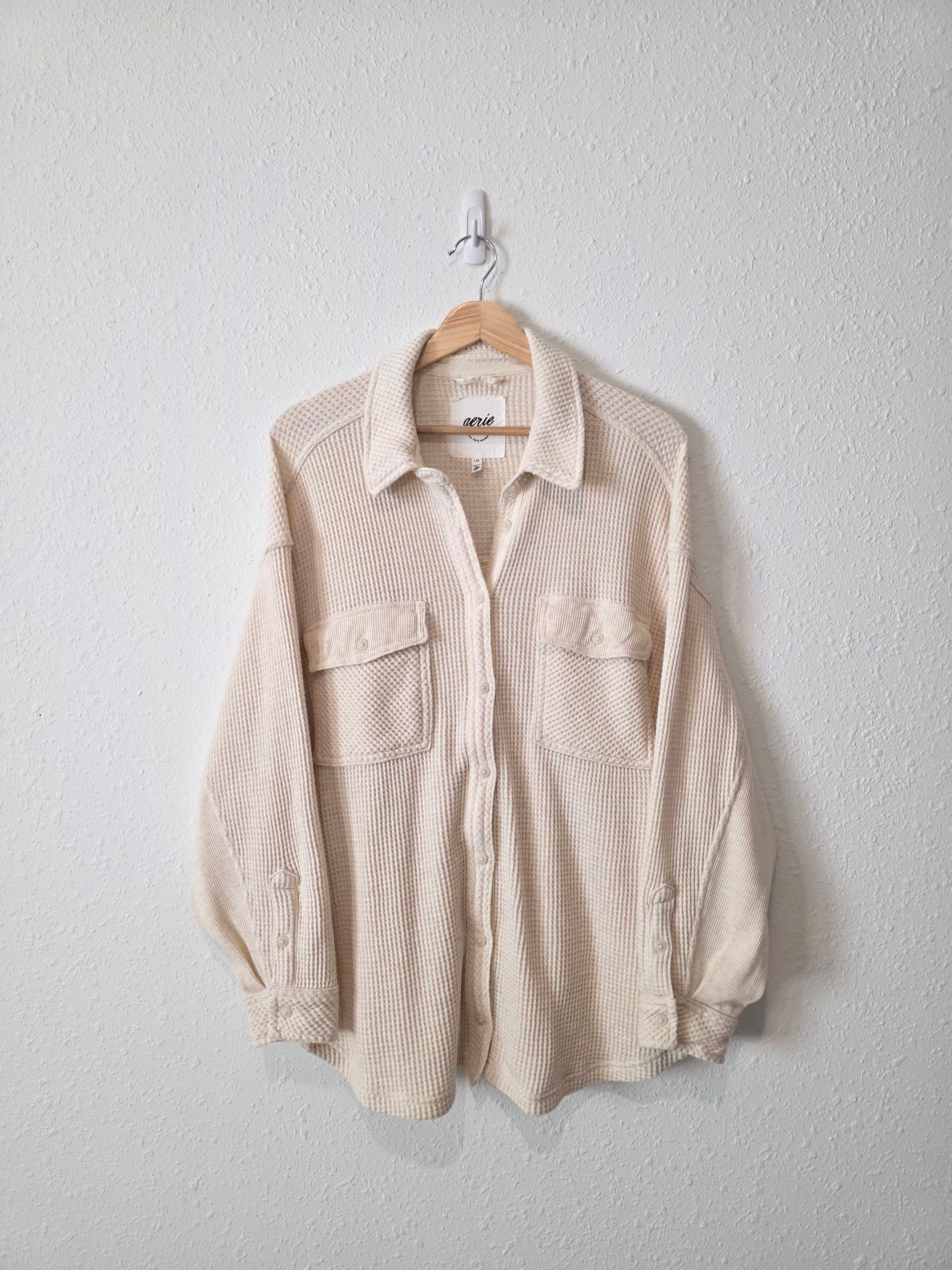 Aerie Oat Waffle Shirt Jacket (L)
