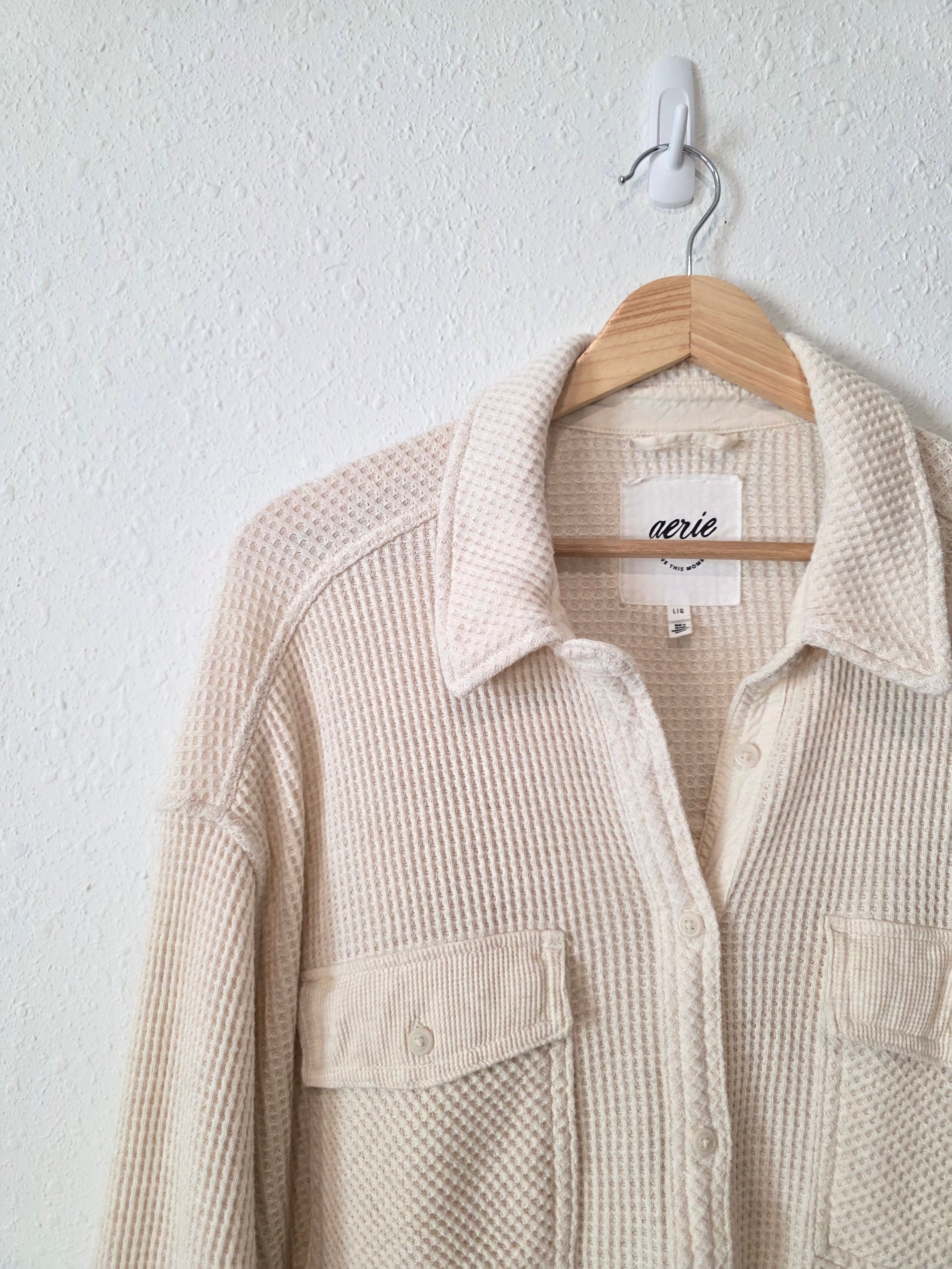 Aerie Oat Waffle Shirt Jacket (L)