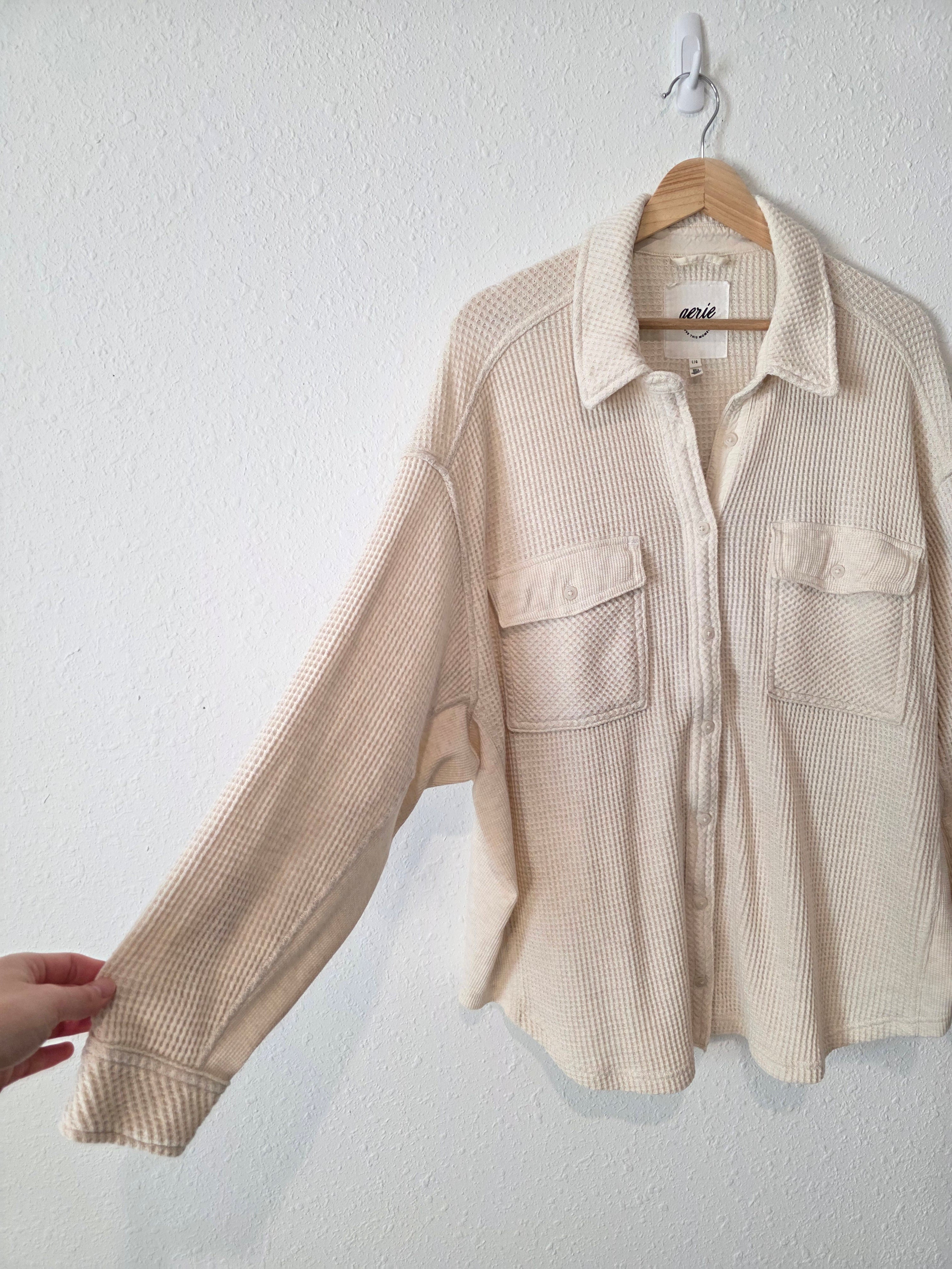Aerie Oat Waffle Shirt Jacket (L)