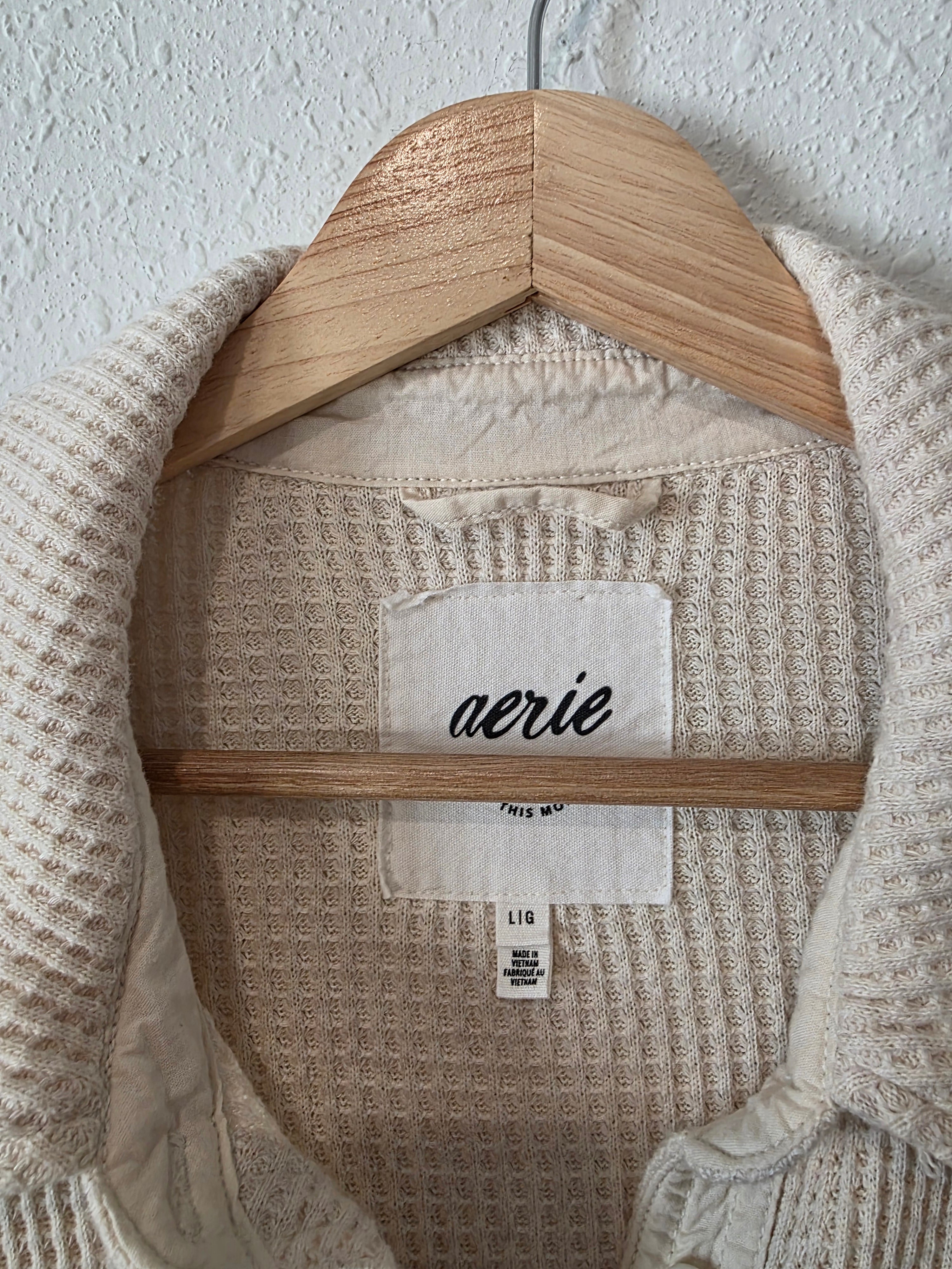 Aerie Oat Waffle Shirt Jacket (L)