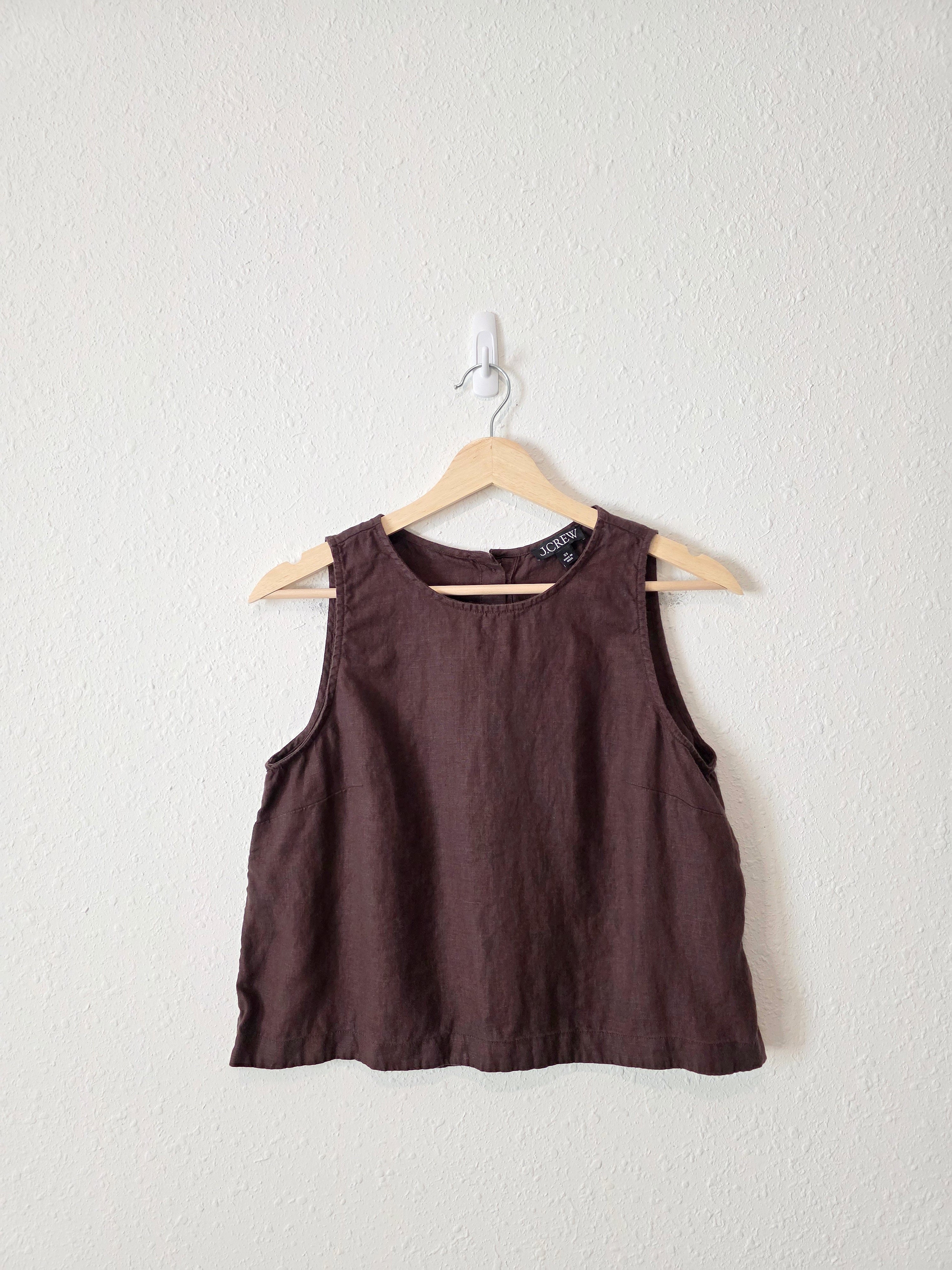 J.Crew Brown Linen Button Back Tank (XS)