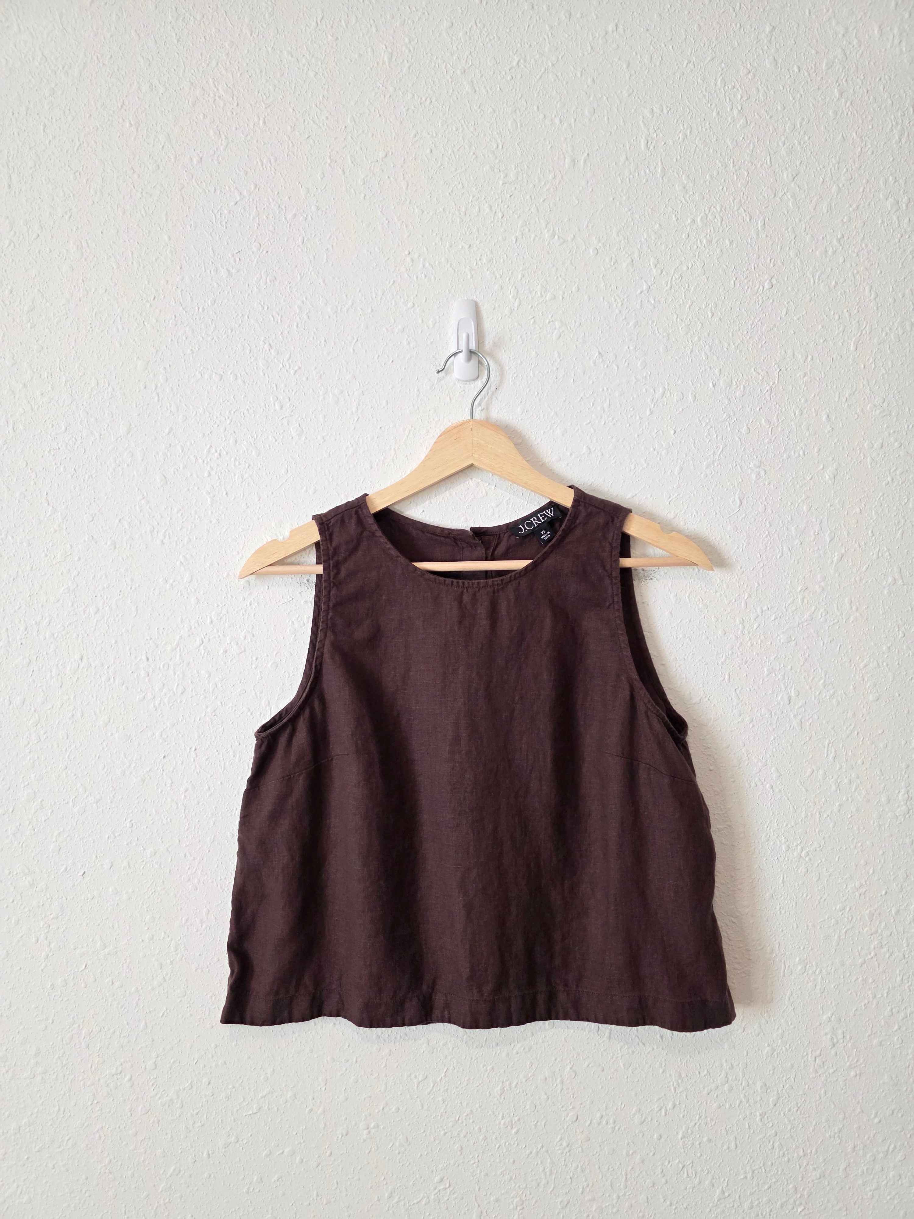 J.Crew Brown Linen Button Back Tank (XS)