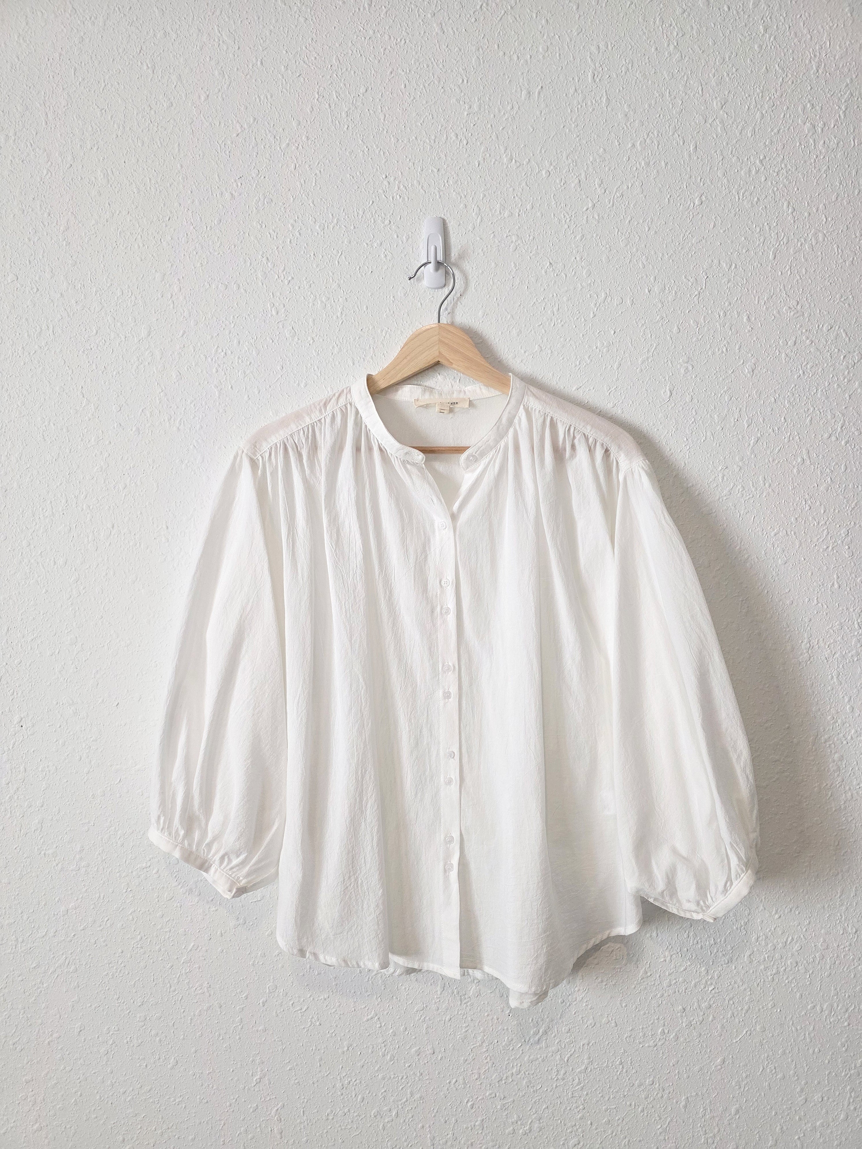 Grade & Gather Puff Sleeve Cotton Blouse (M)