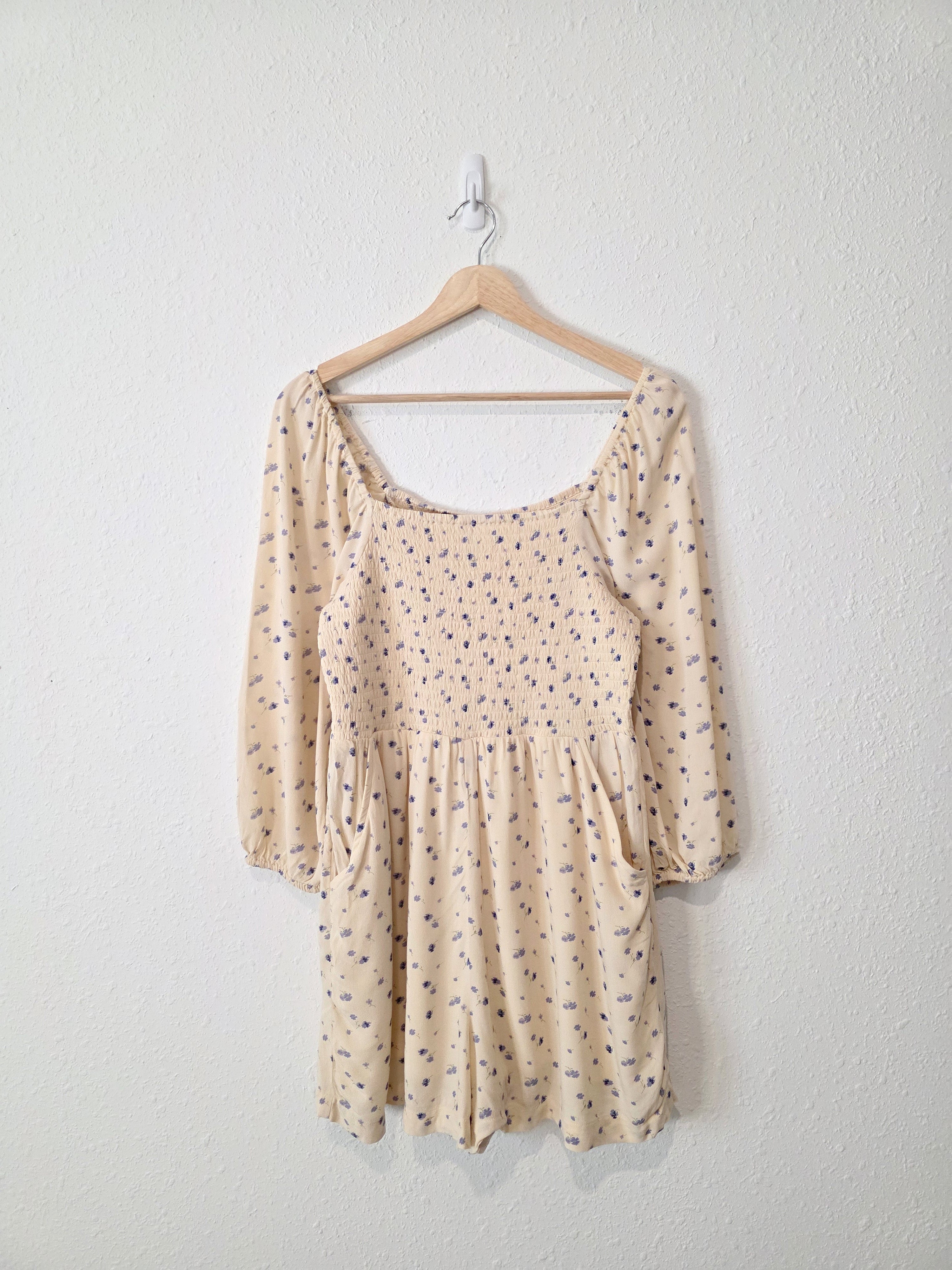 Cream Floral Smocked Romper (M)