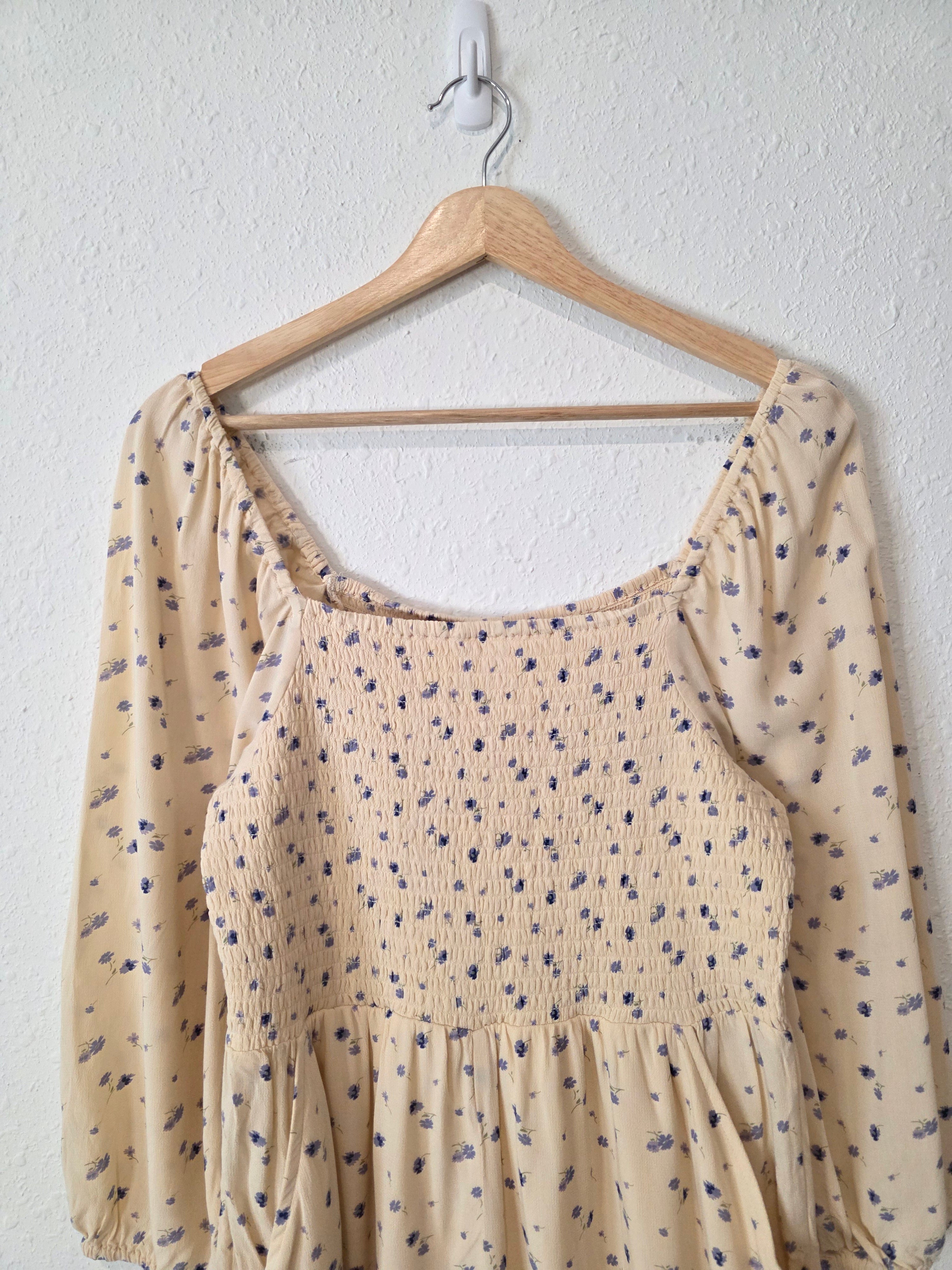 Cream Floral Smocked Romper (M)