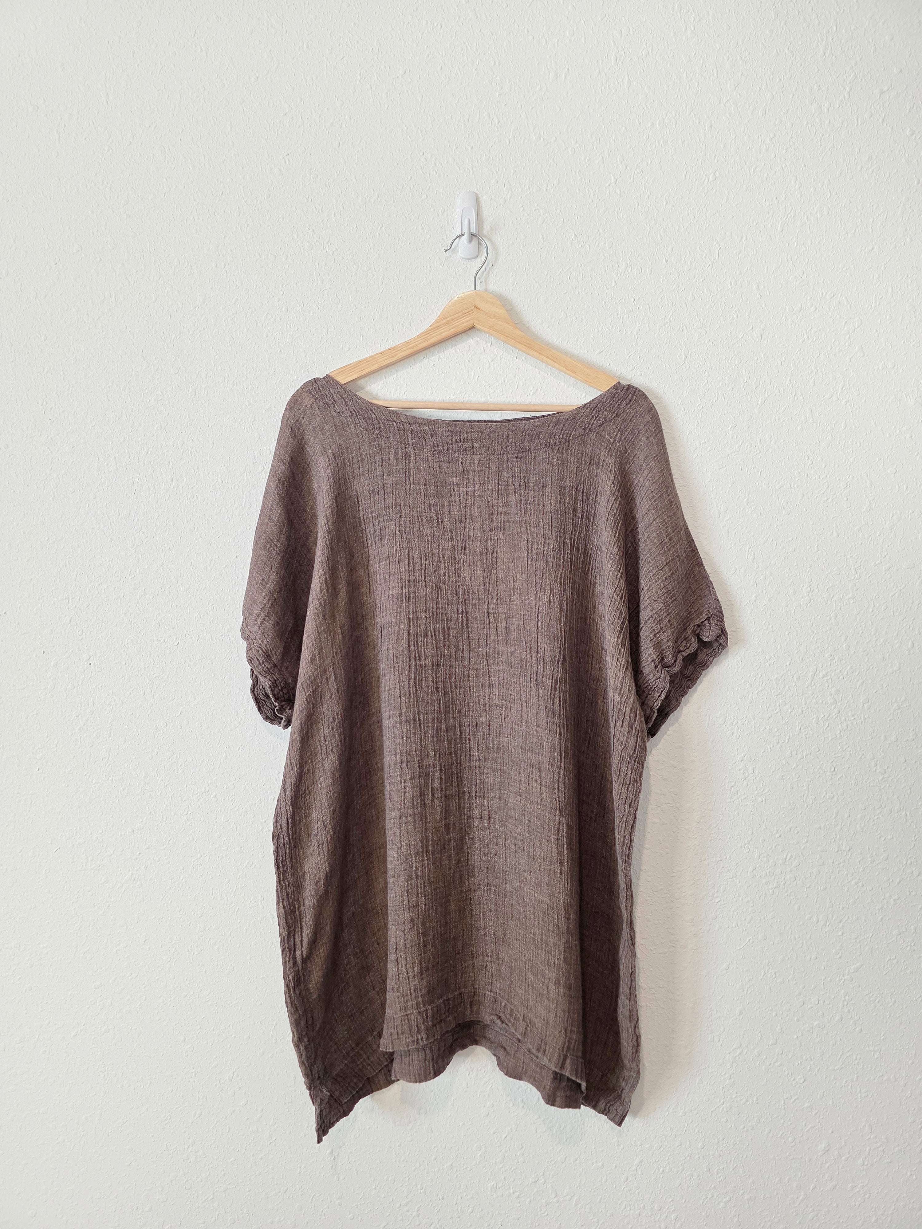 Brown Textured Linen Tunic (XL)