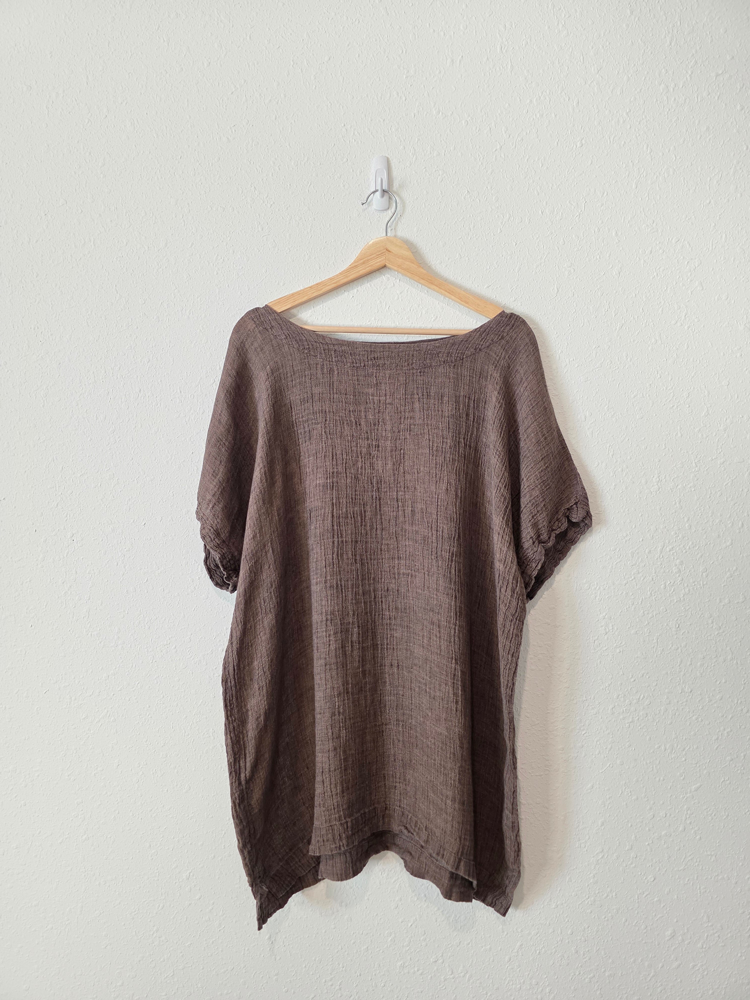 Brown Textured Linen Tunic (XL)