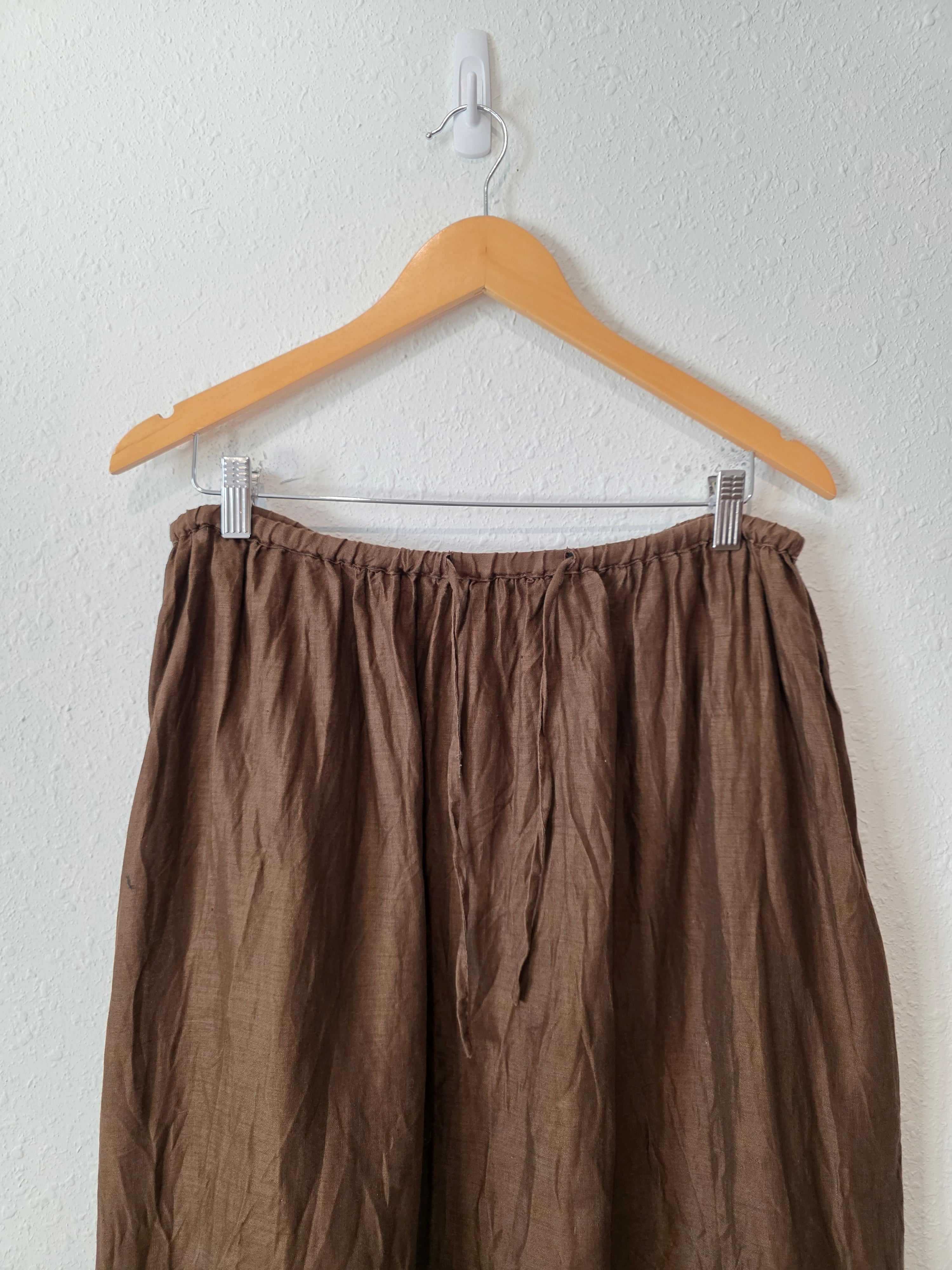 Vintage Brown Linen Maxi Skirt (L)