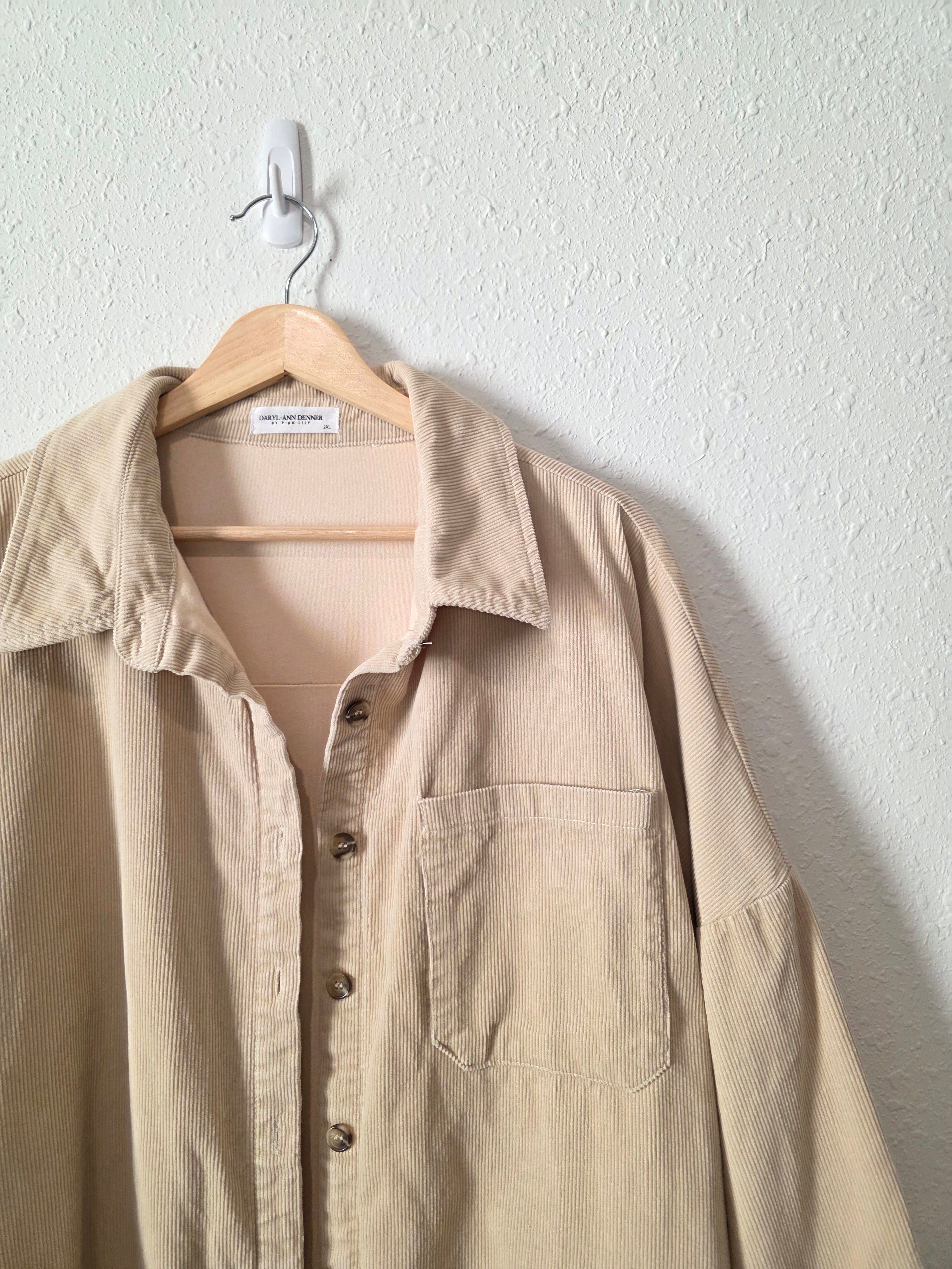 Corduroy Button Up Shirt Jacket (2X)