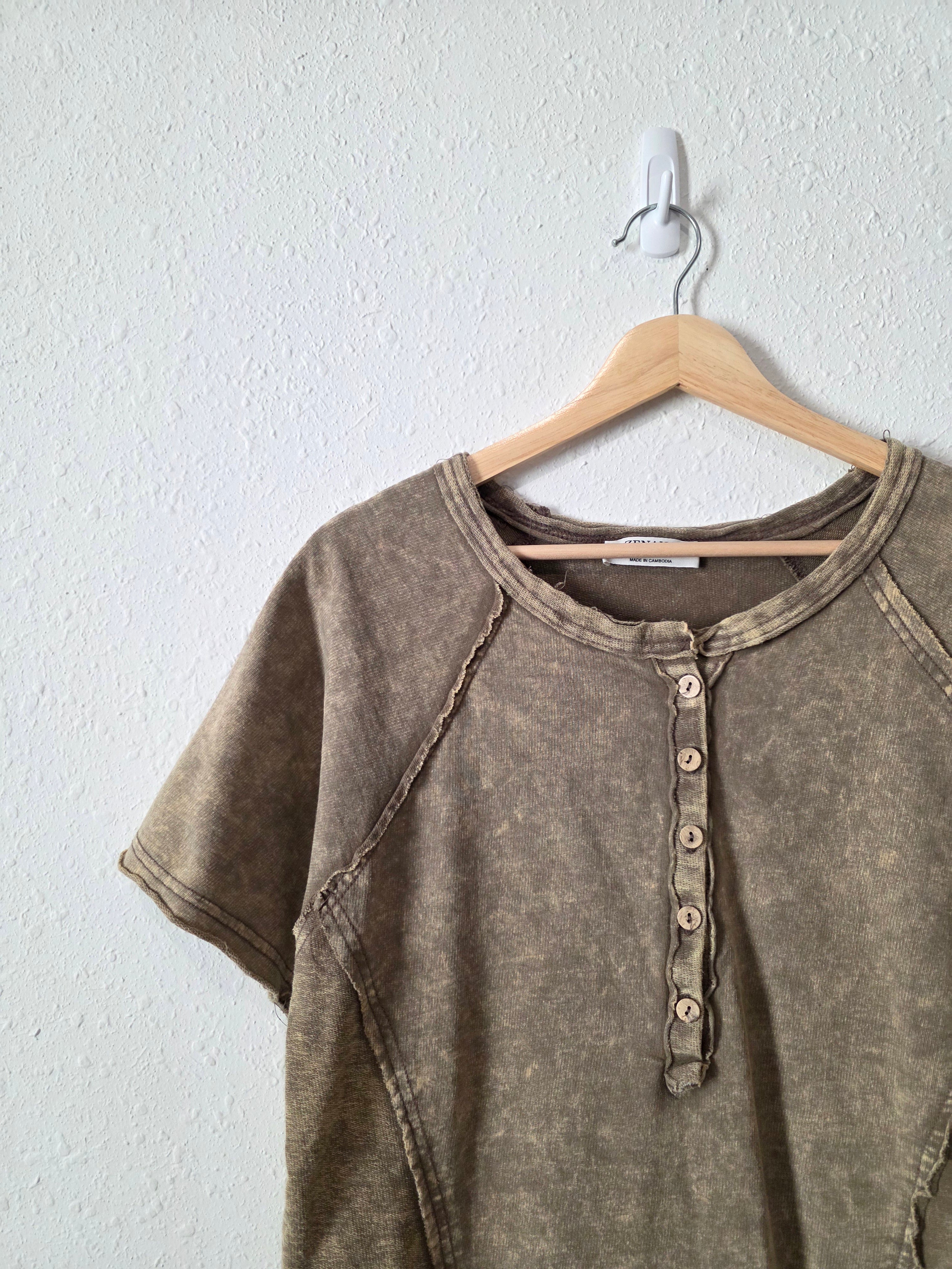 Zenana Cotton Henley Tee (S)