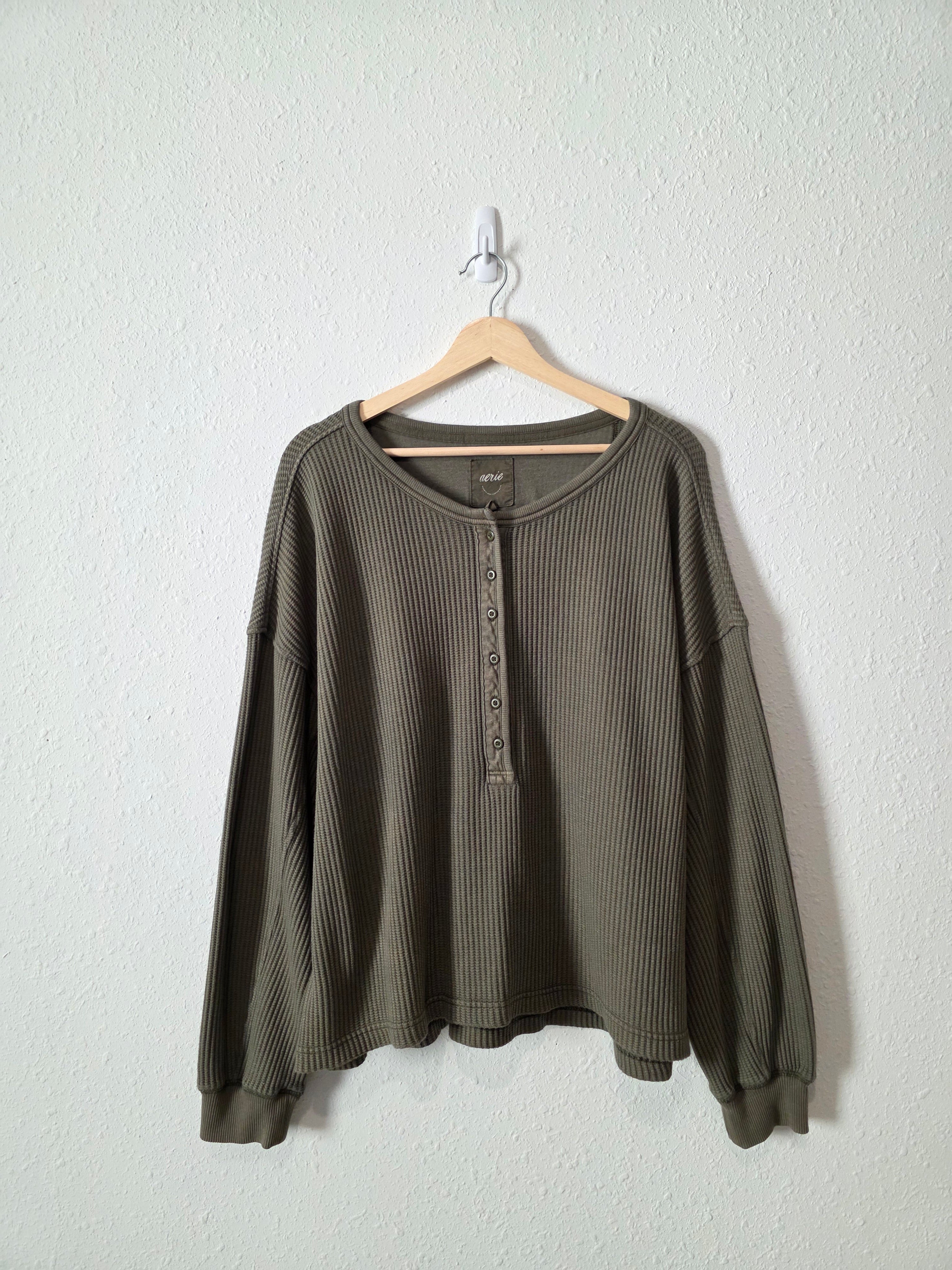 Aerie Olive Henley Sweatshirt (L)