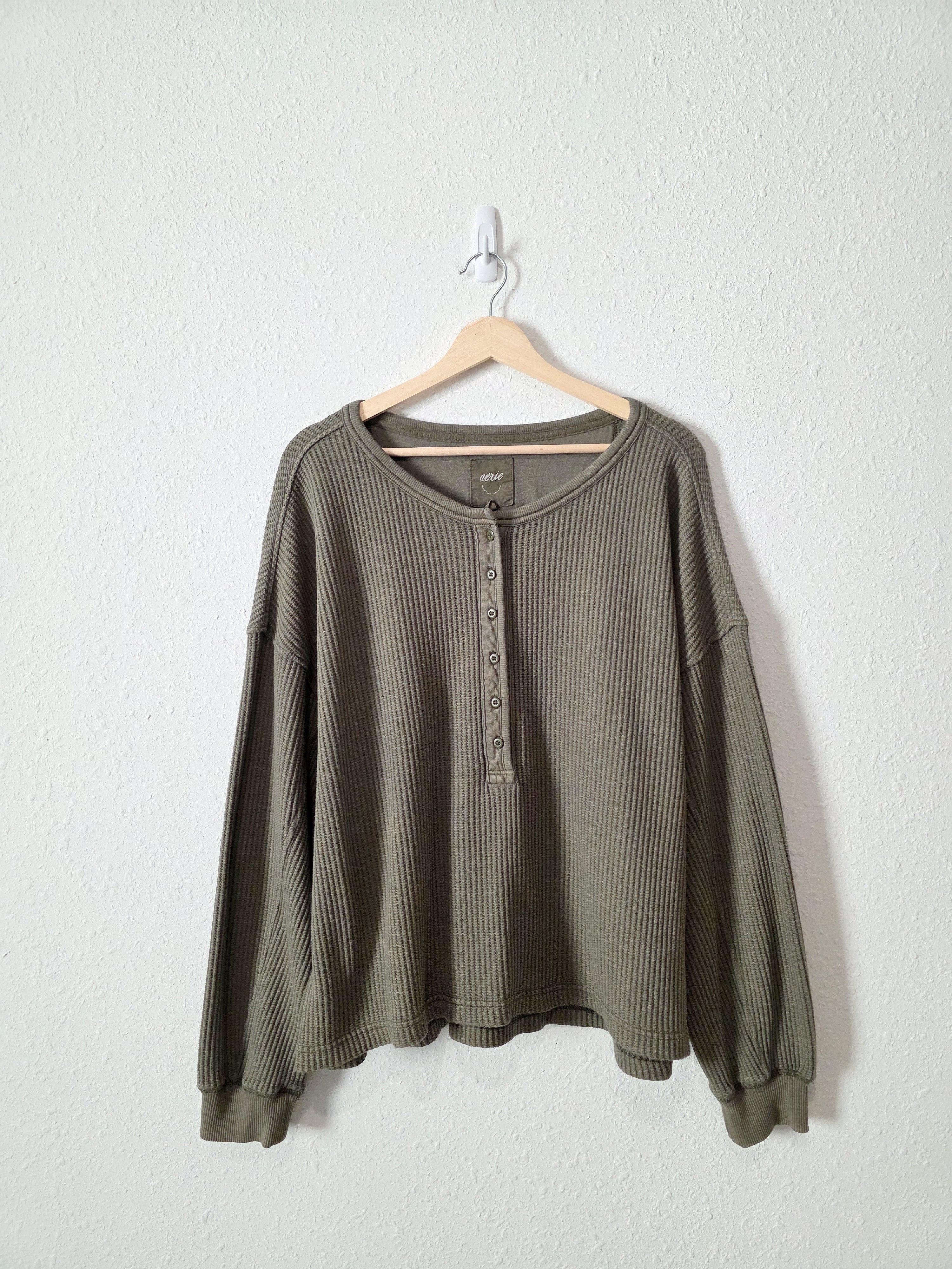 Aerie Olive Henley Sweatshirt (L)