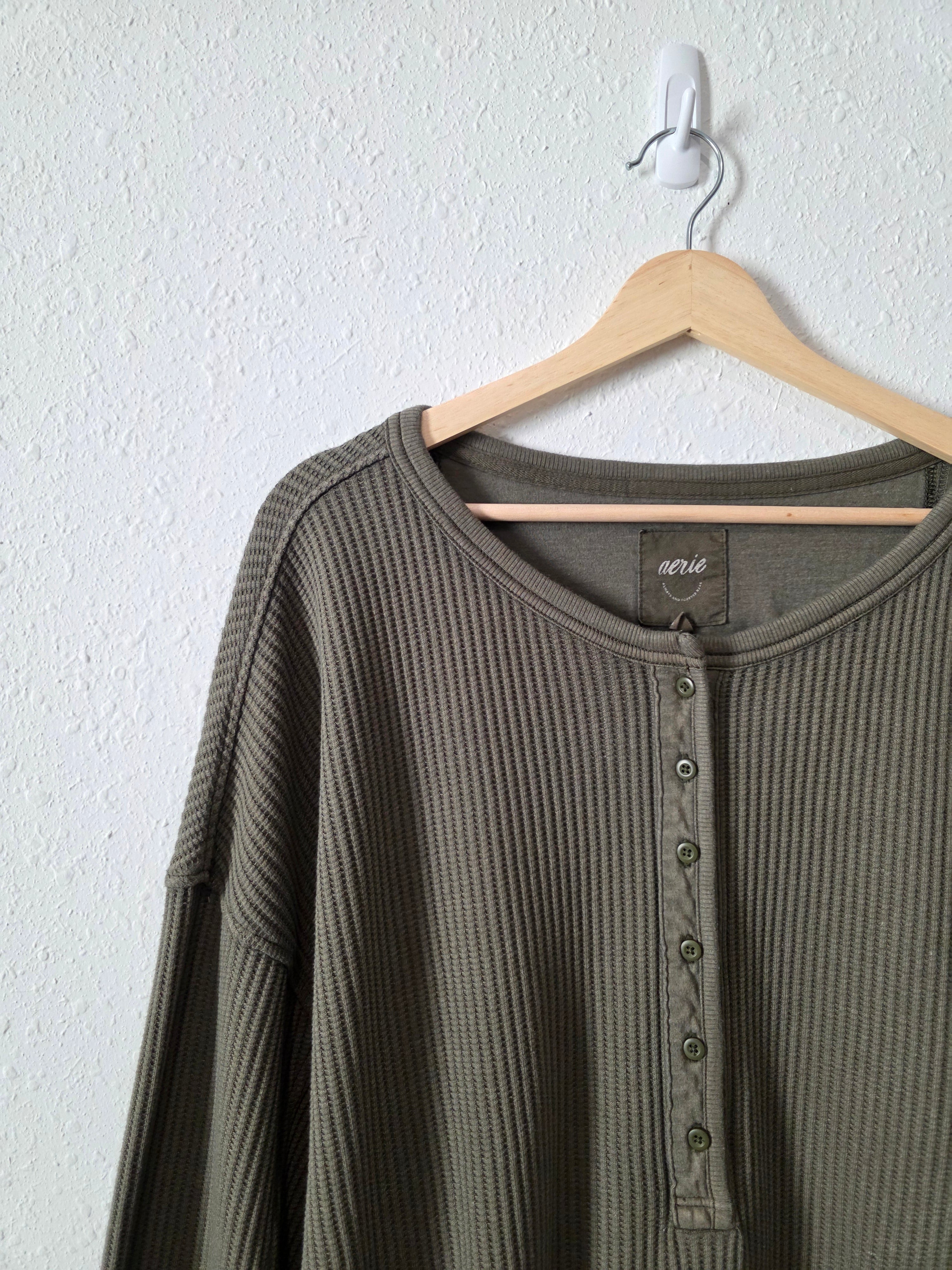 Aerie Olive Henley Sweatshirt (L)