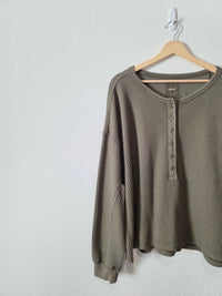 Aerie Olive Henley Sweatshirt (L)