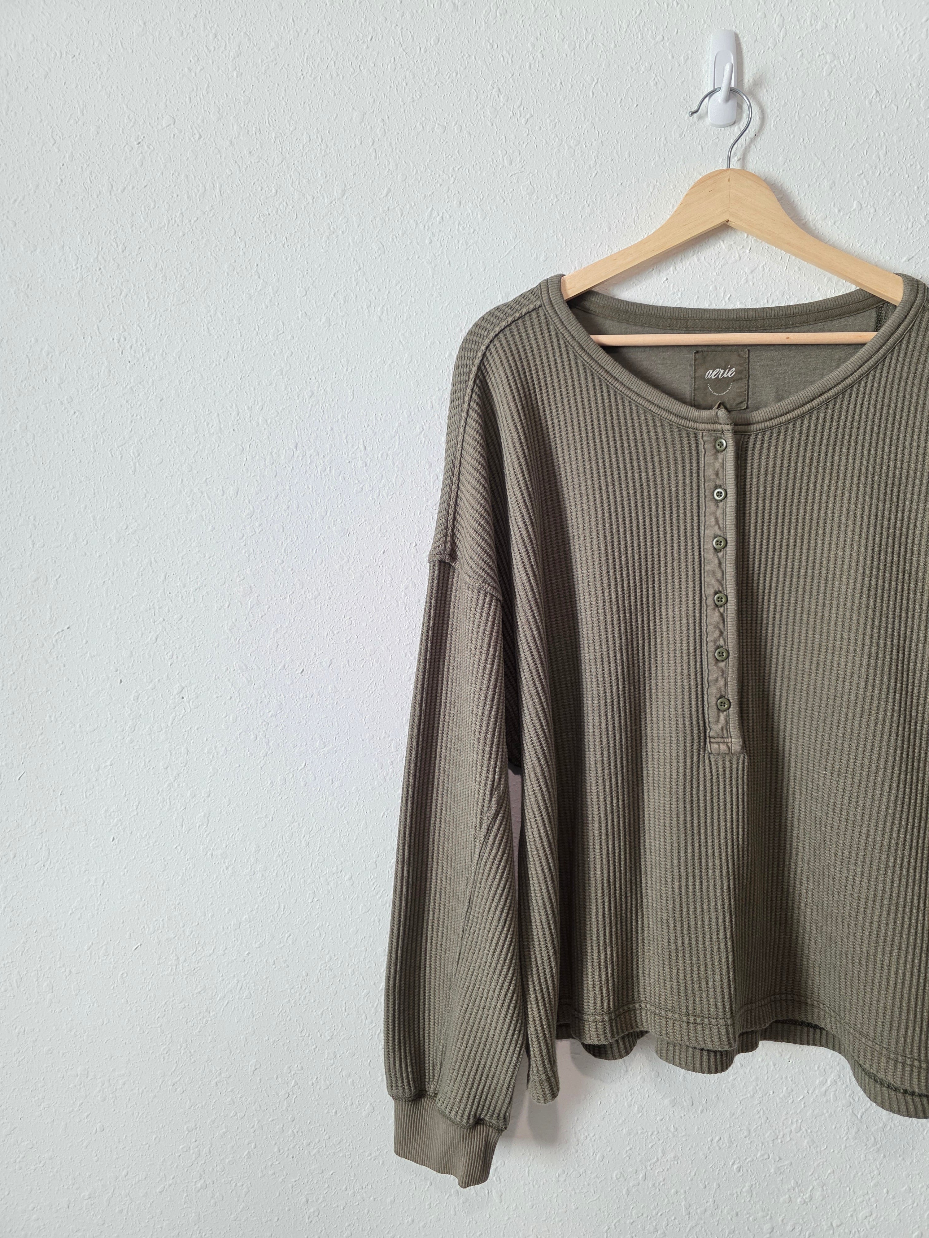 Aerie Olive Henley Sweatshirt (L)