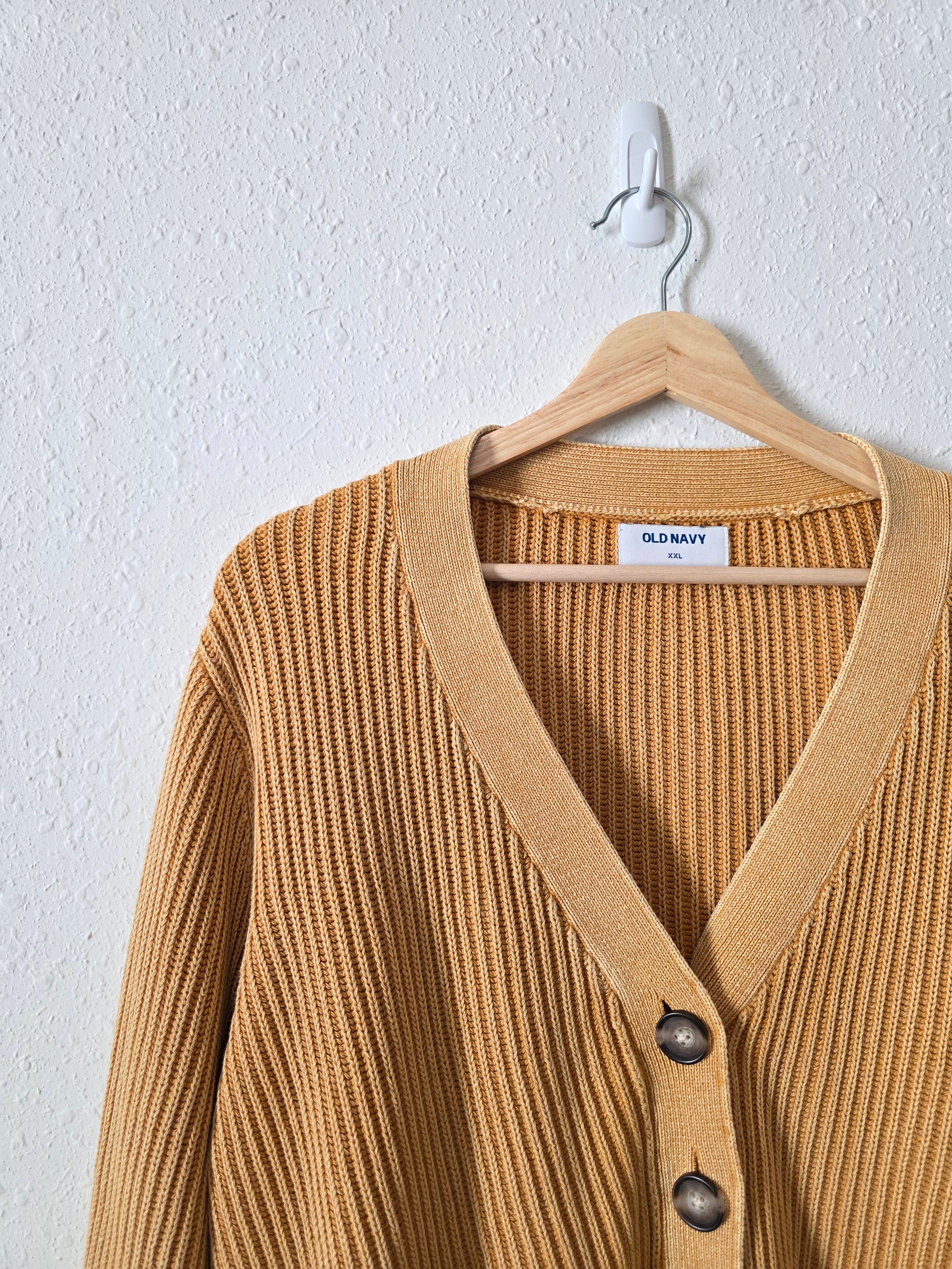 Mustard Cotton Ribbed Cardigan (XXL)
