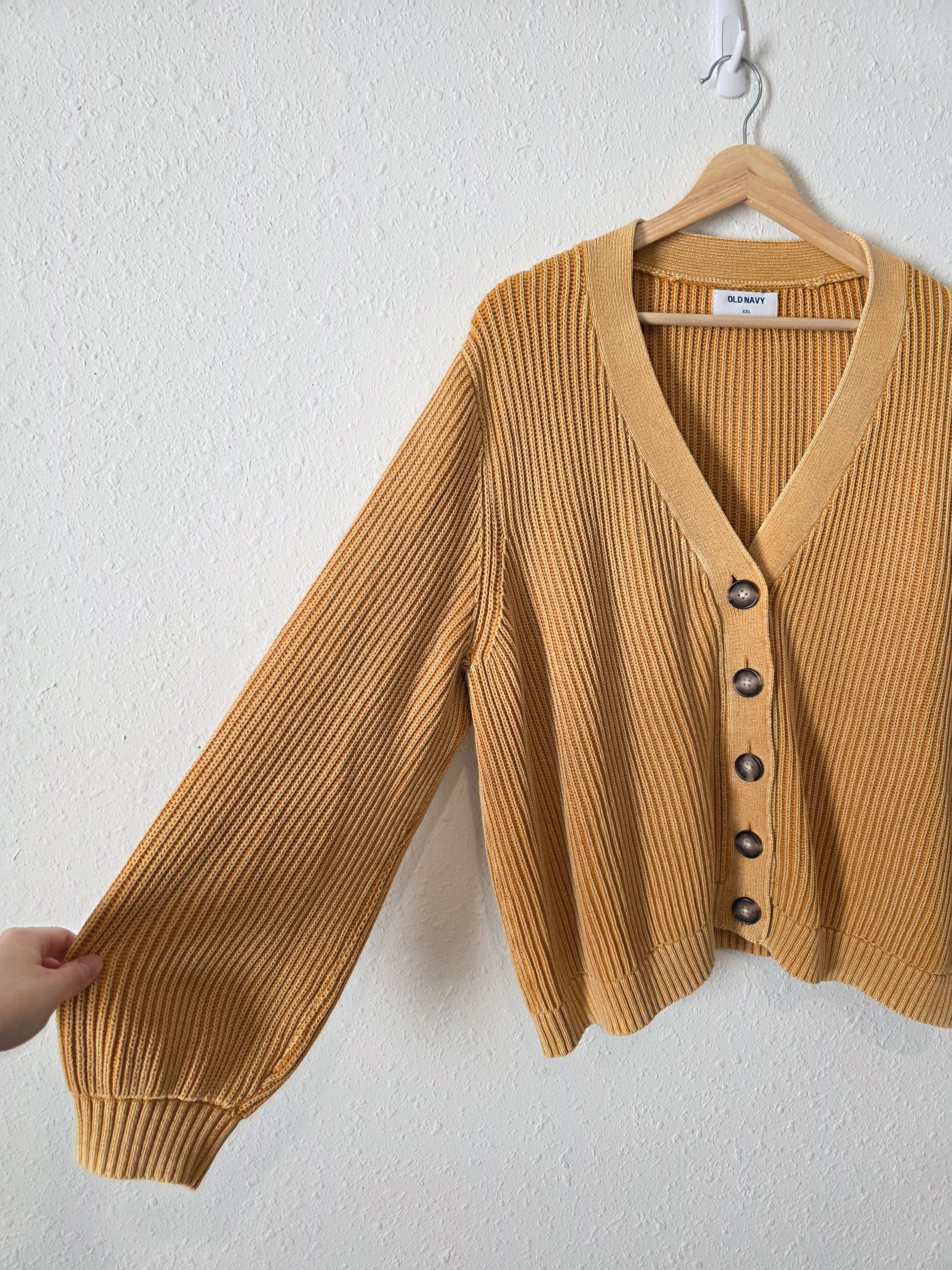 Mustard Cotton Ribbed Cardigan (XXL)
