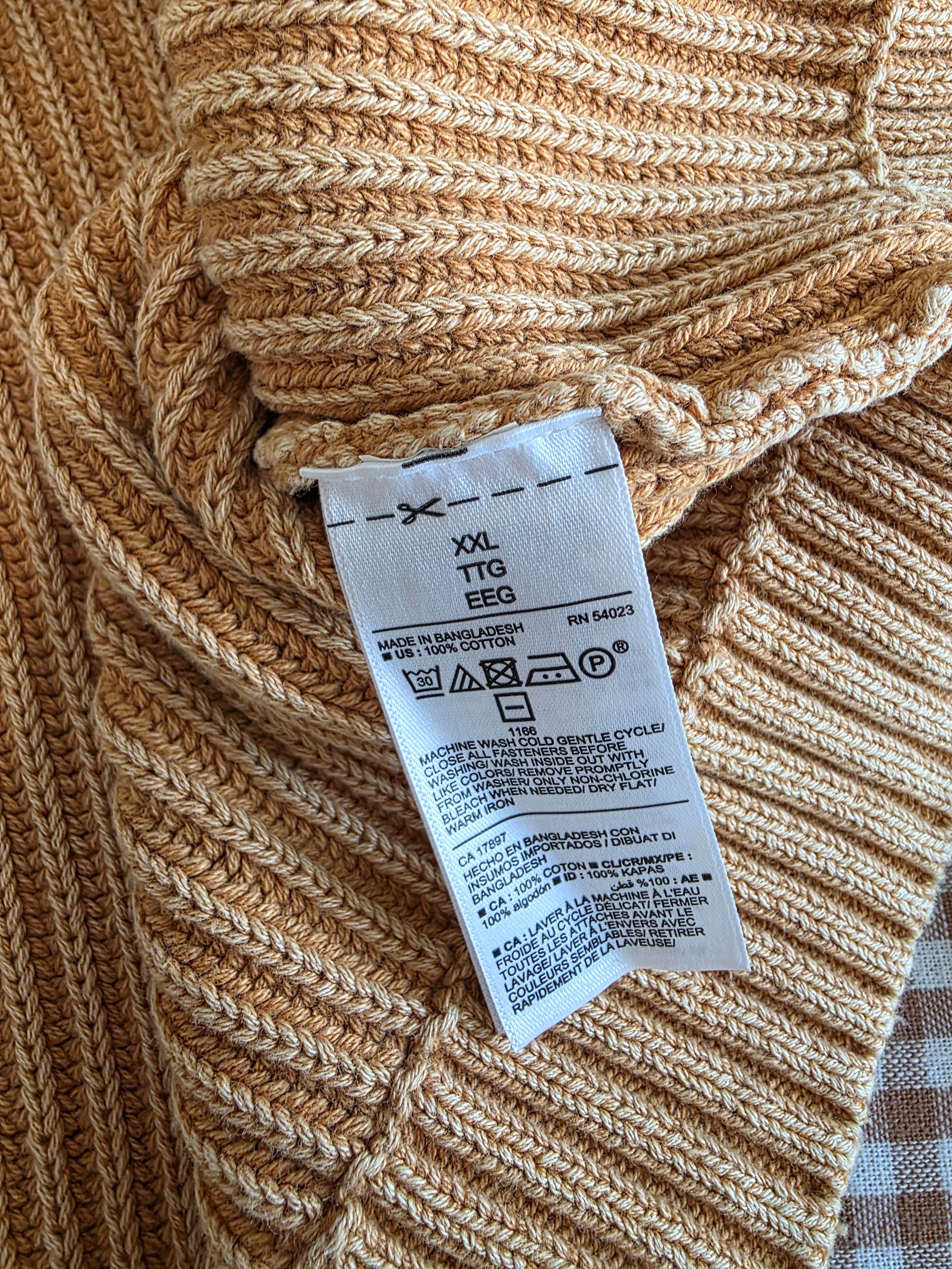 Mustard Cotton Ribbed Cardigan (XXL)
