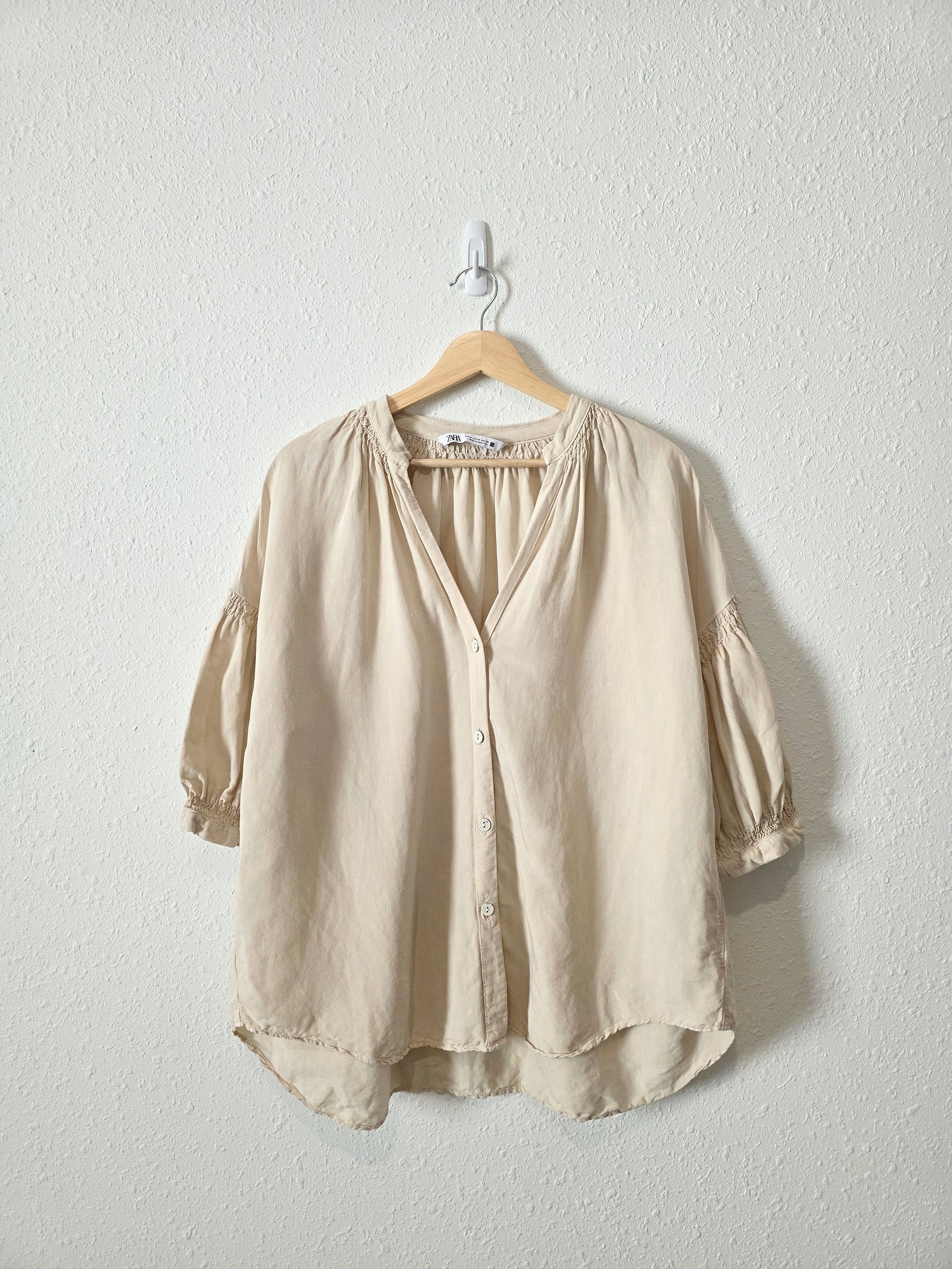 Zara Linen Blend Relaxed Top (M)