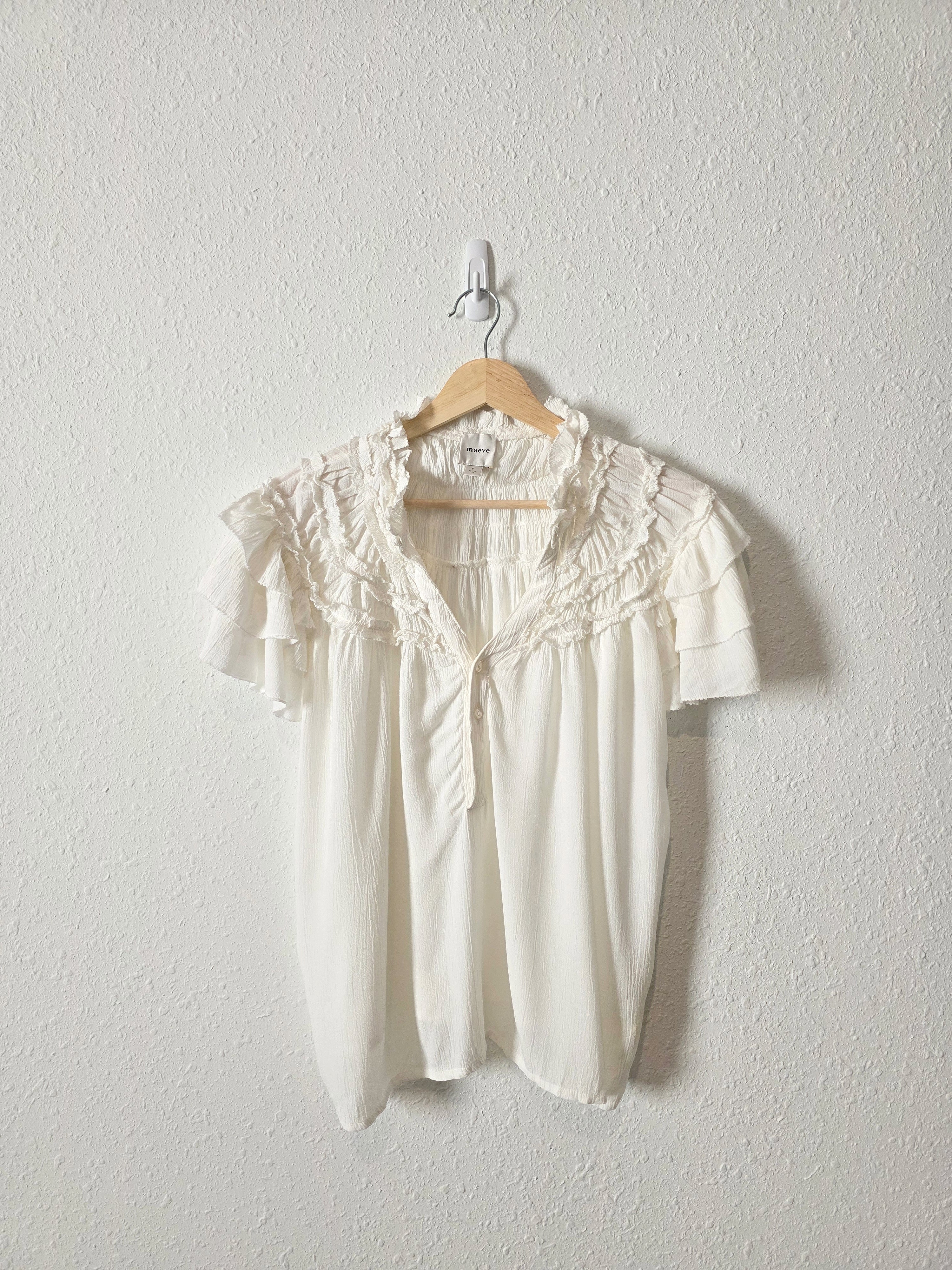 Maeve Ruffle Short Sleeve Blouse (S)