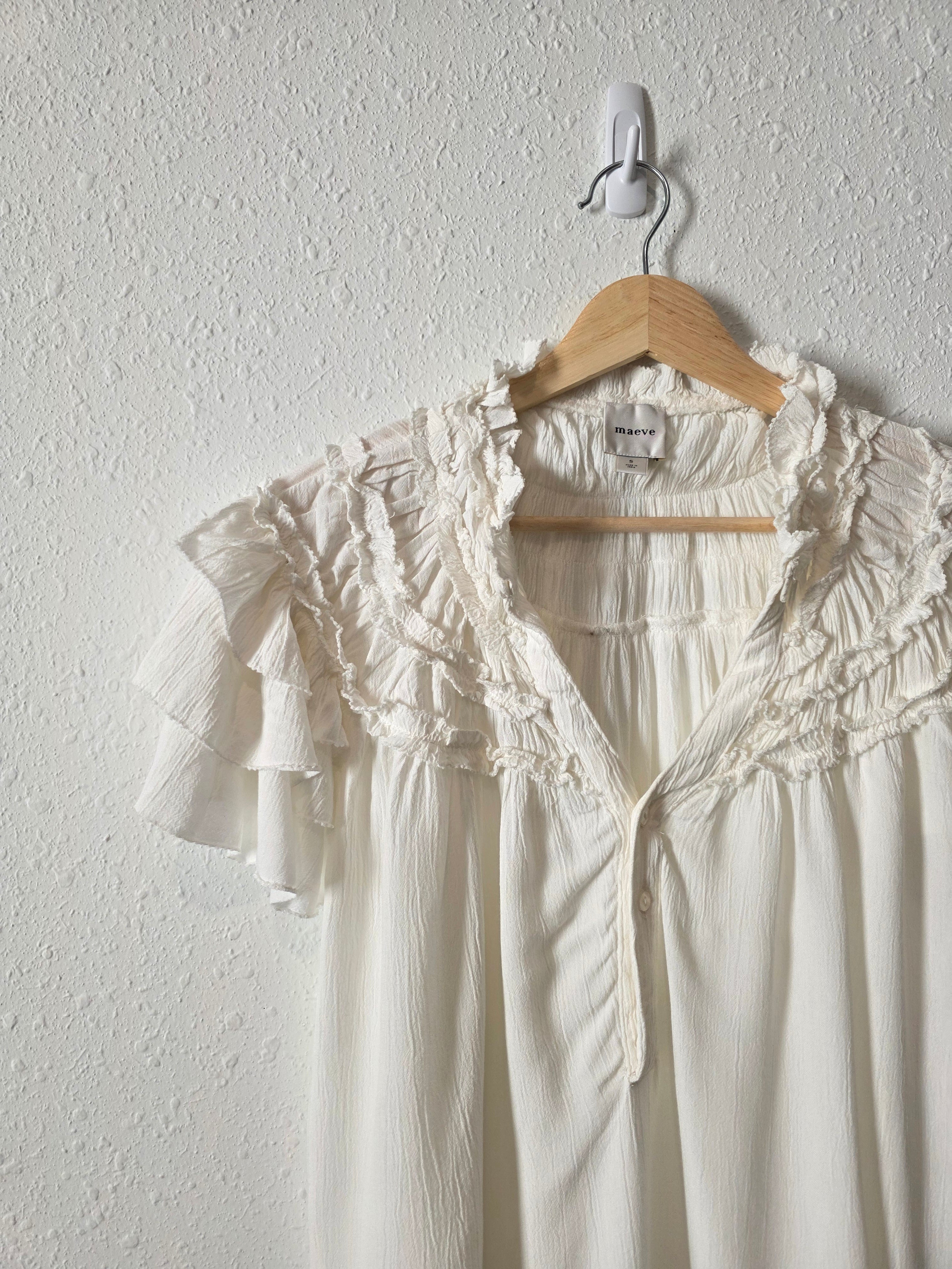 Maeve Ruffle Short Sleeve Blouse (S)