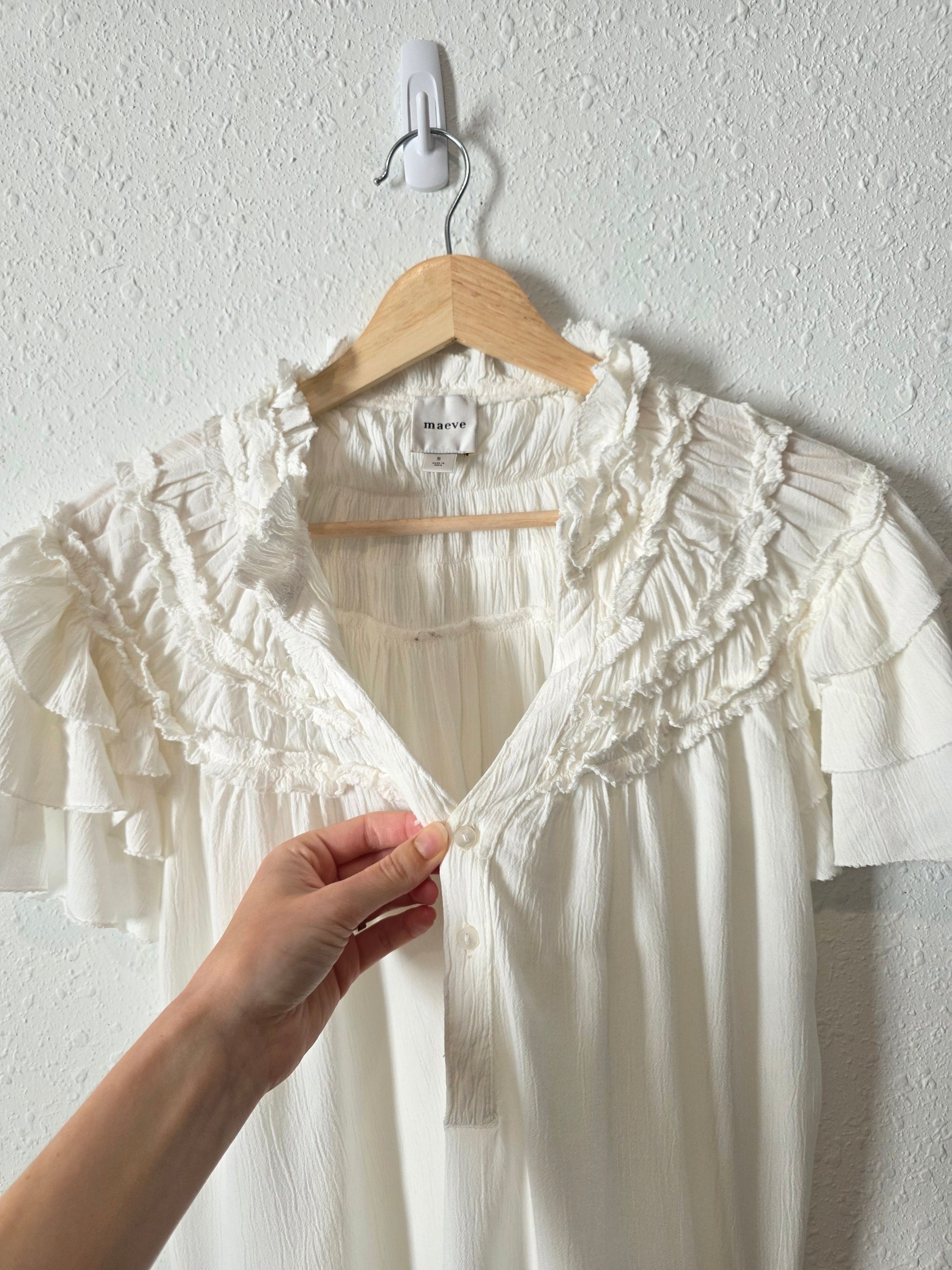 Maeve Ruffle Short Sleeve Blouse (S)