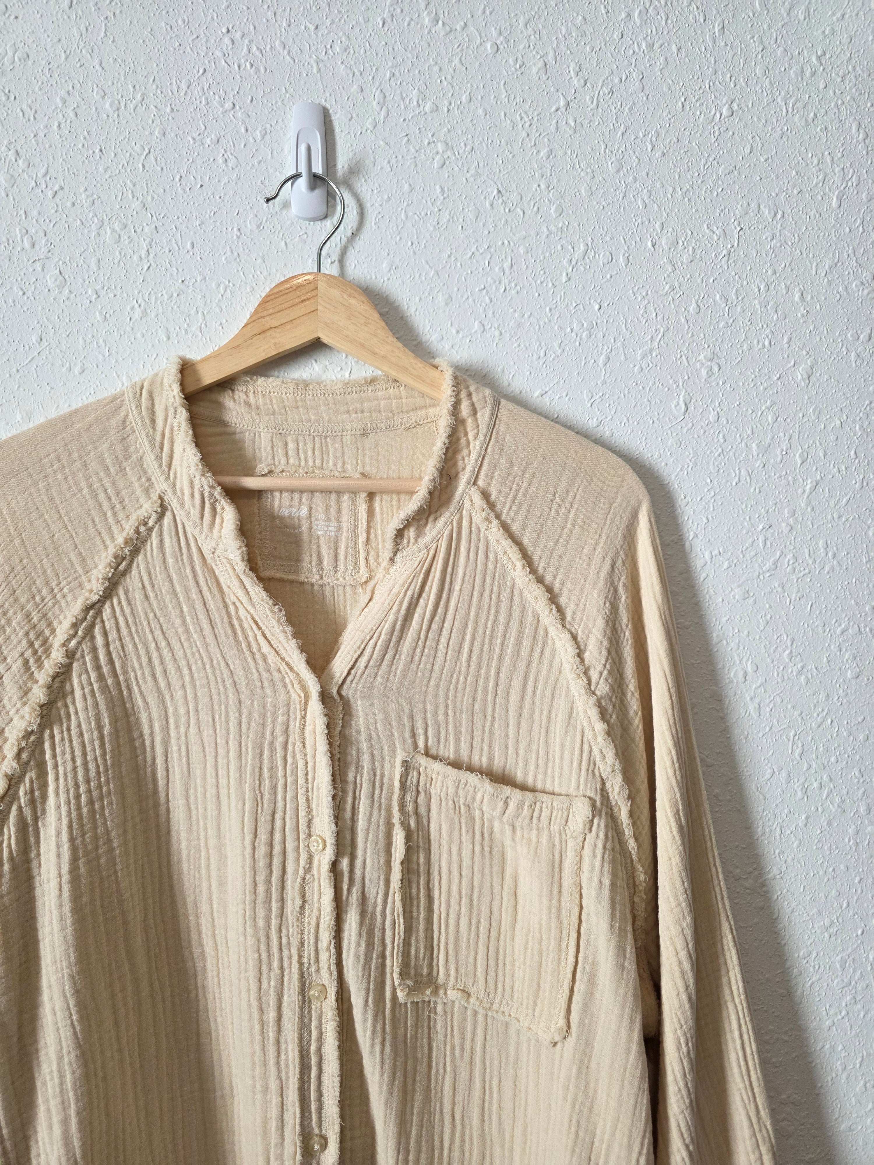 Aerie Oat Cotton Gauze Button Up (L)