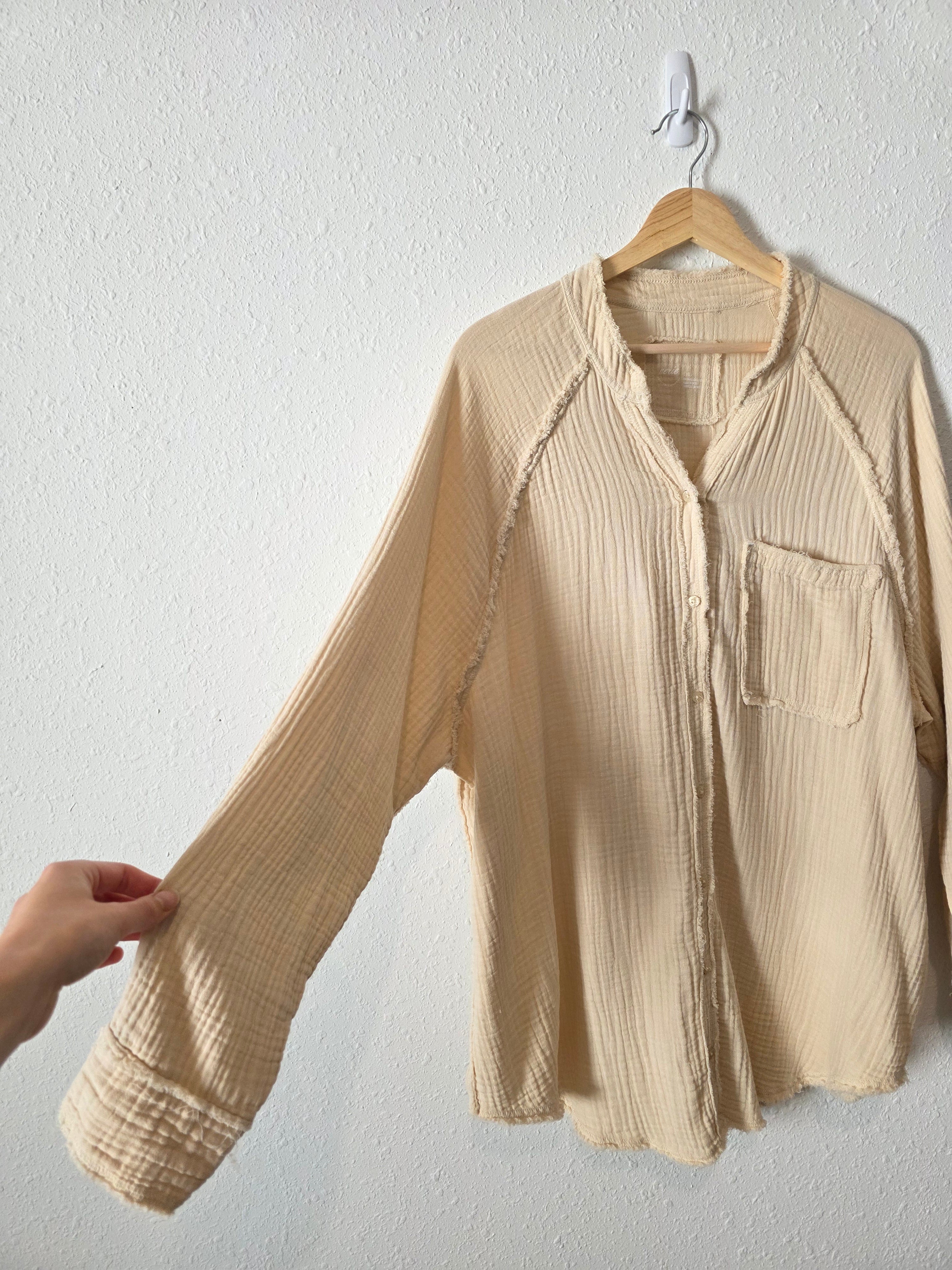 Aerie Oat Cotton Gauze Button Up (L)