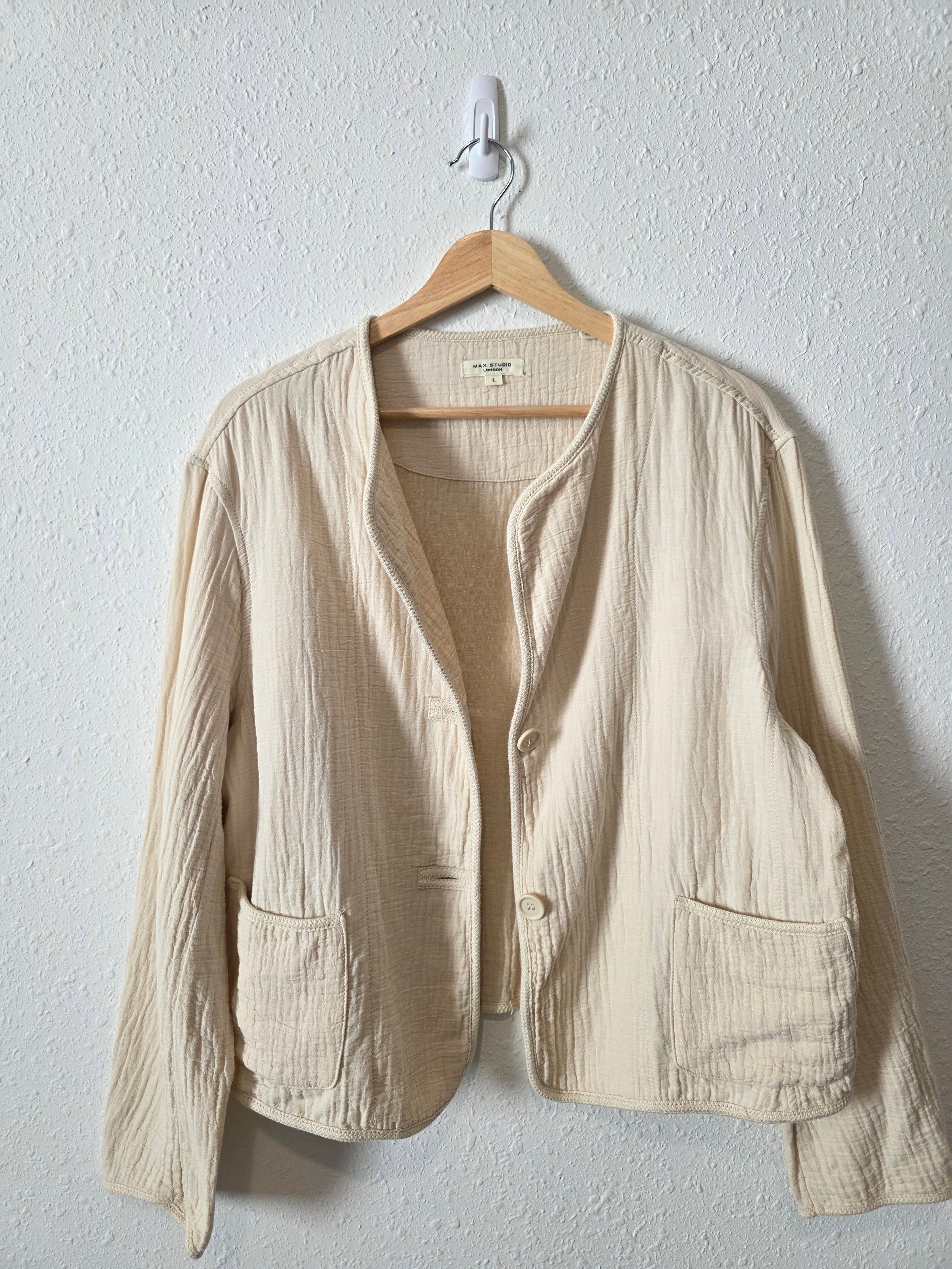 Neutral Cotton Linen Gauze Jacket (L)