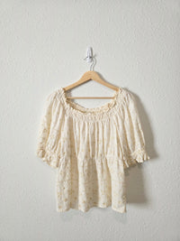 Floral Embroidered Puff Sleeve Top (M)