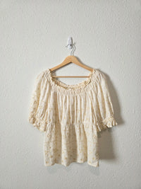 Floral Embroidered Puff Sleeve Top (M)
