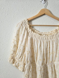 Floral Embroidered Puff Sleeve Top (M)