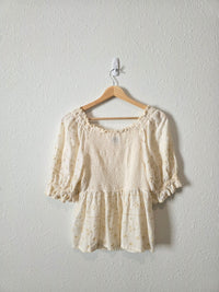 Floral Embroidered Puff Sleeve Top (M)