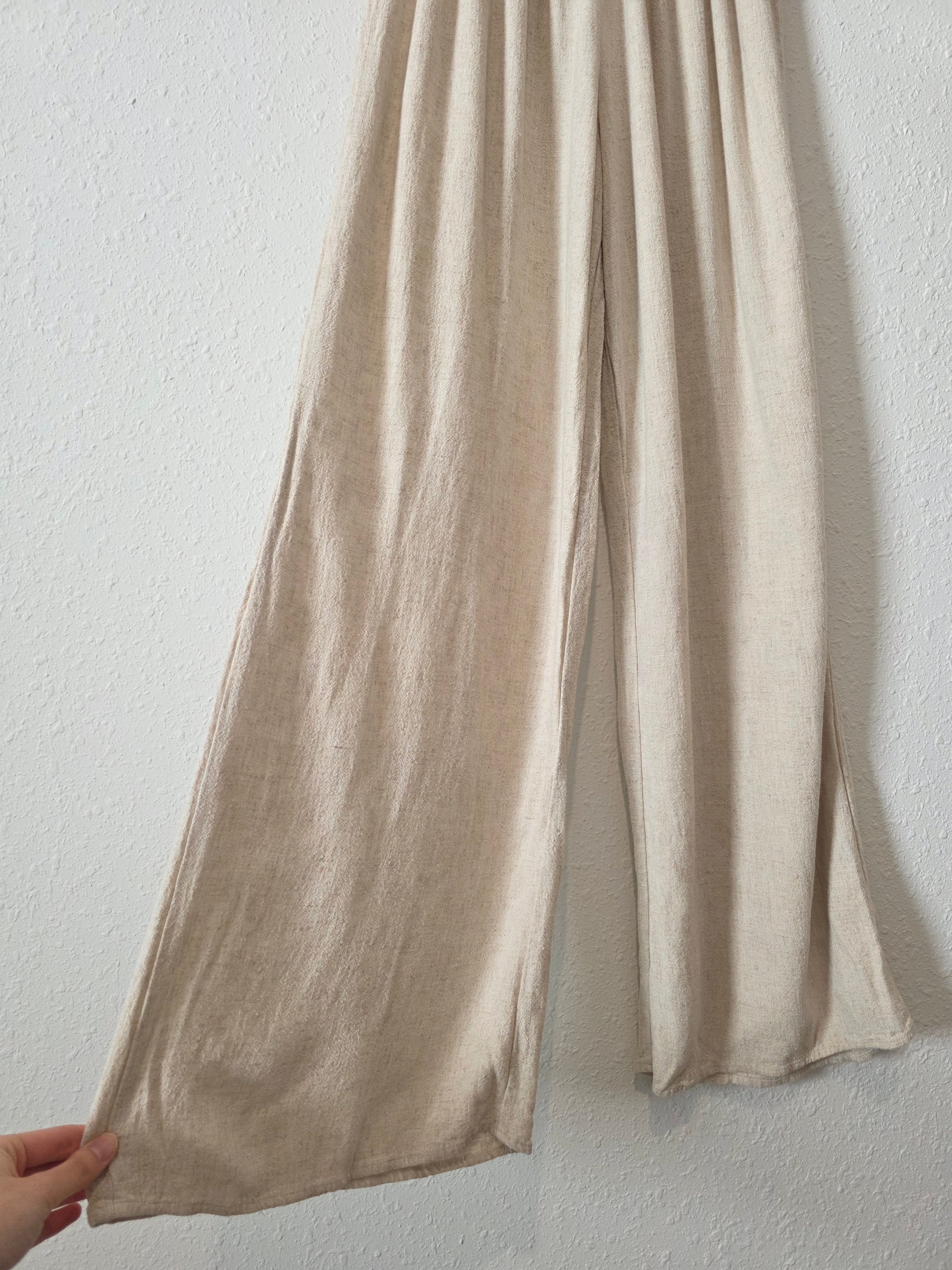 Oat Linen Blend Wide Leg Pants (M)