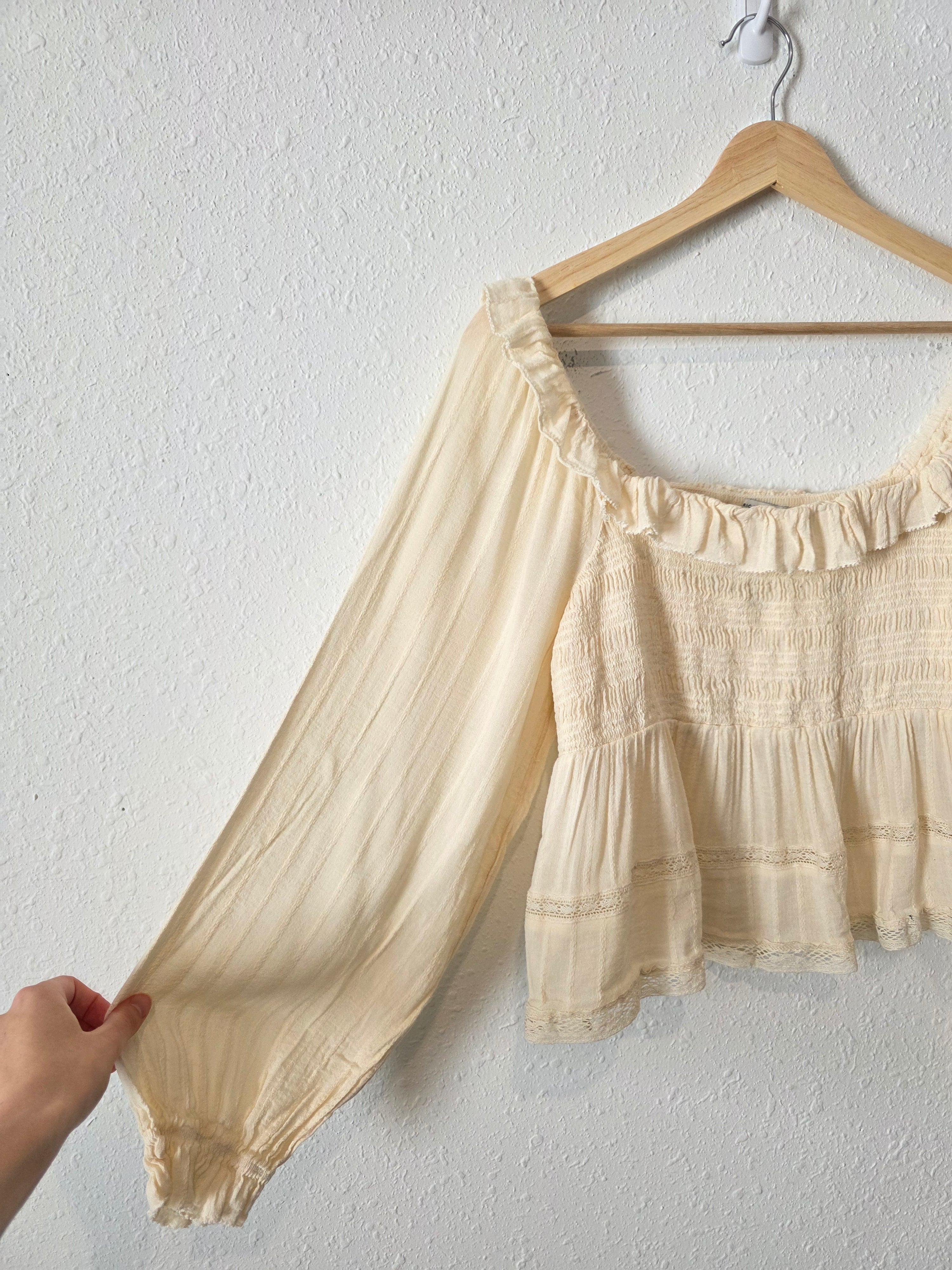 Cream Smocked Babydoll Top (L)