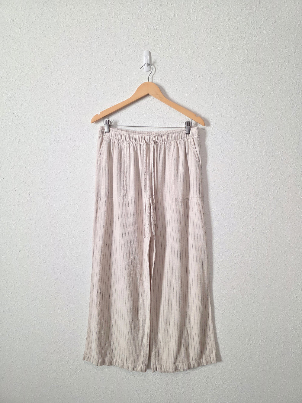 Striped Linen Blend Wide Leg Pants (L)