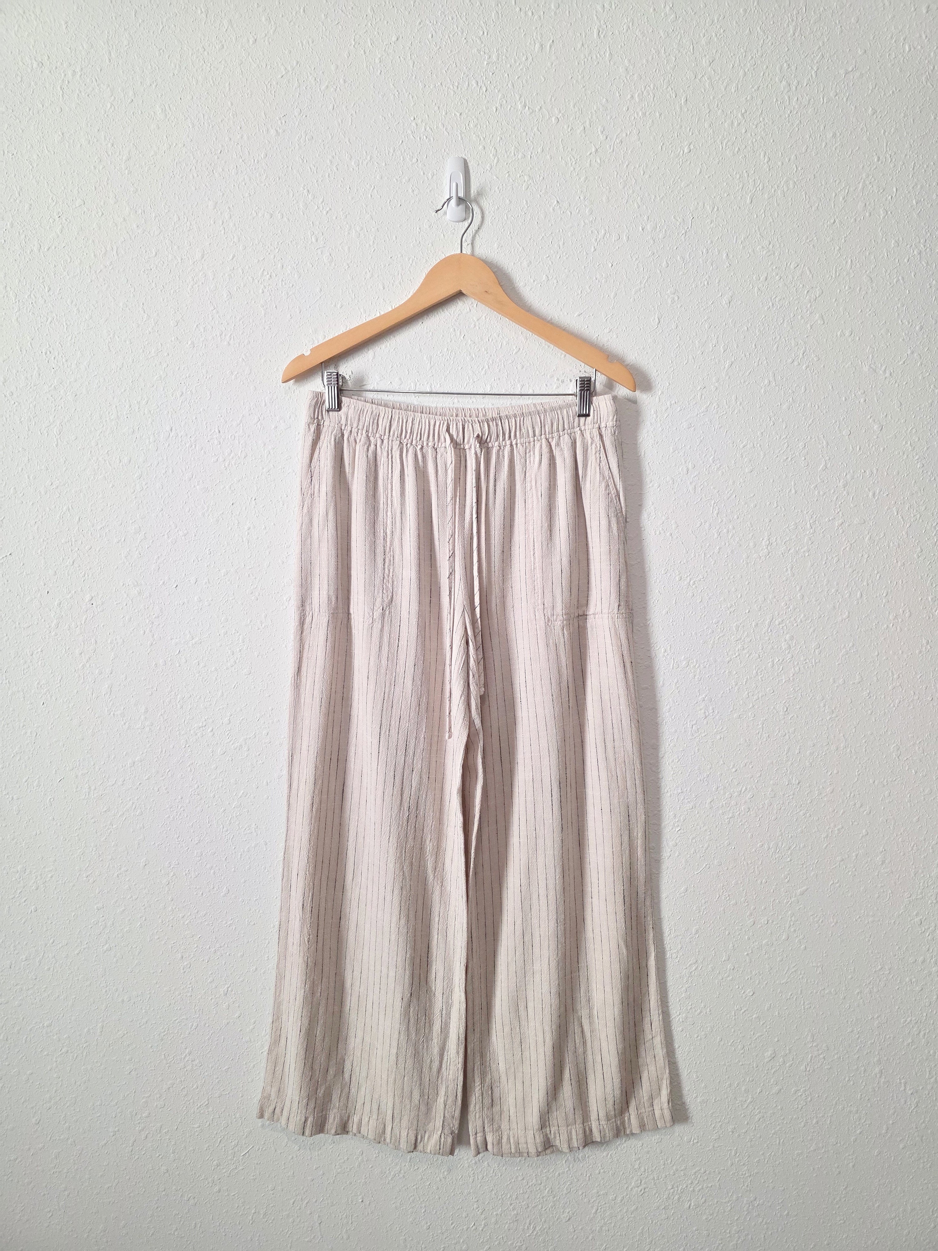 Striped Linen Blend Wide Leg Pants (L)