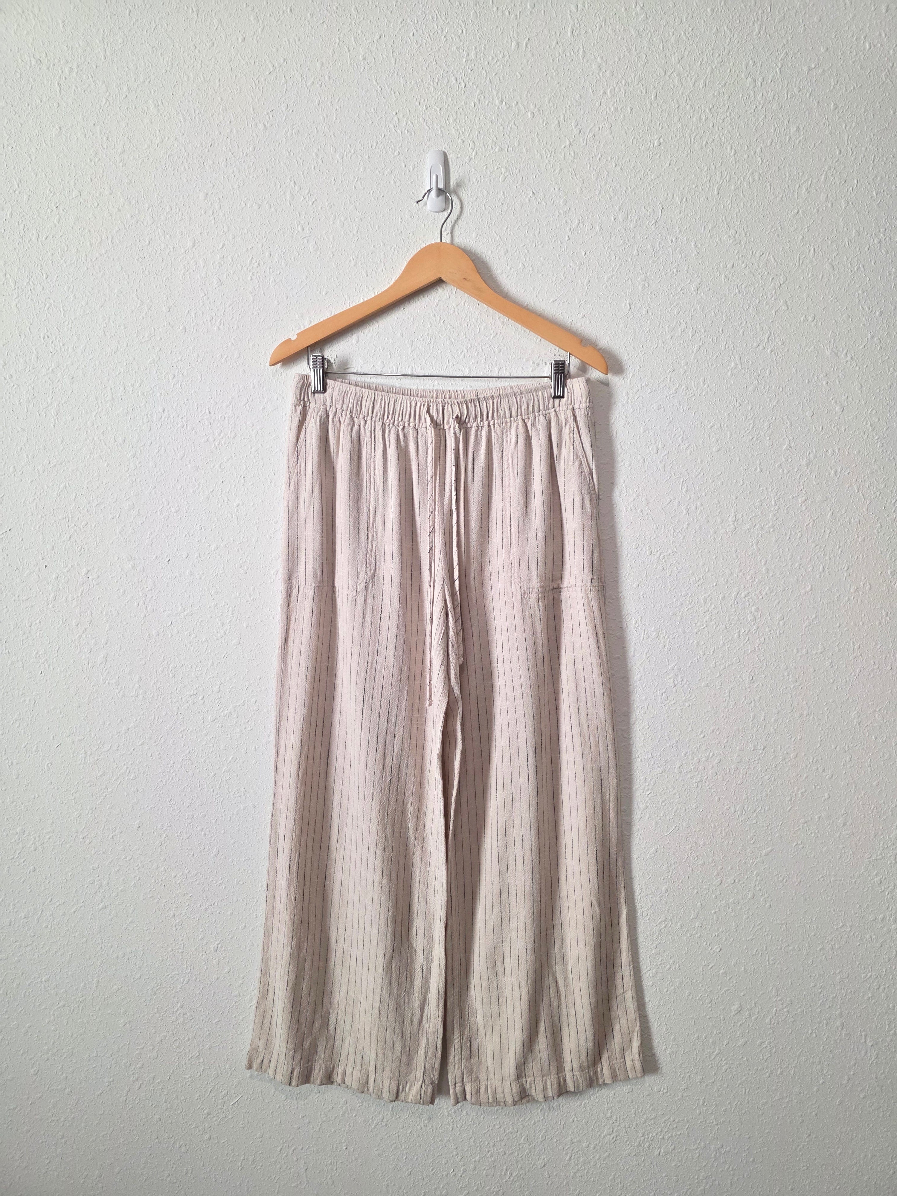 Striped Linen Blend Wide Leg Pants (L)